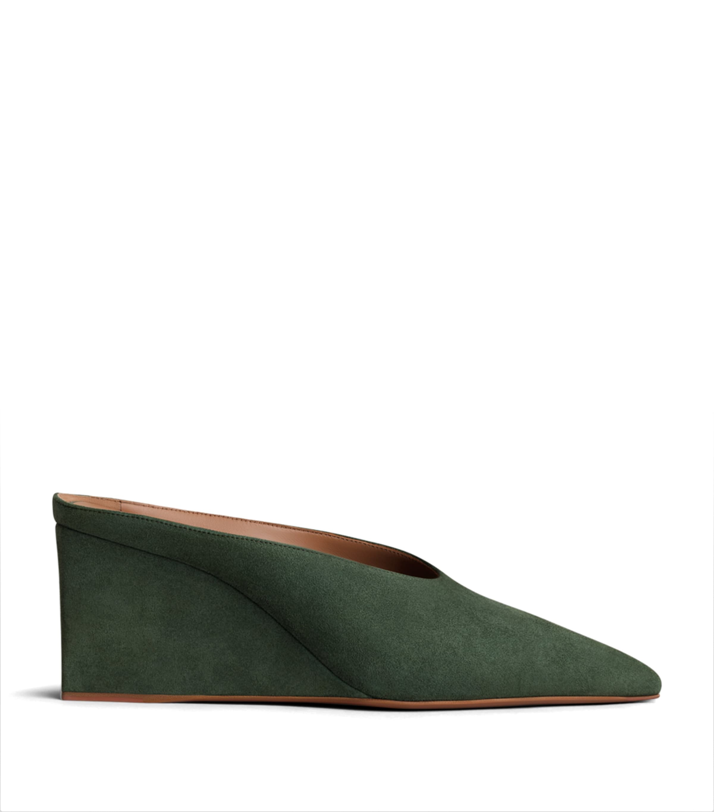 Alaïa Suede Cube Wedge Mules 75 Lichen