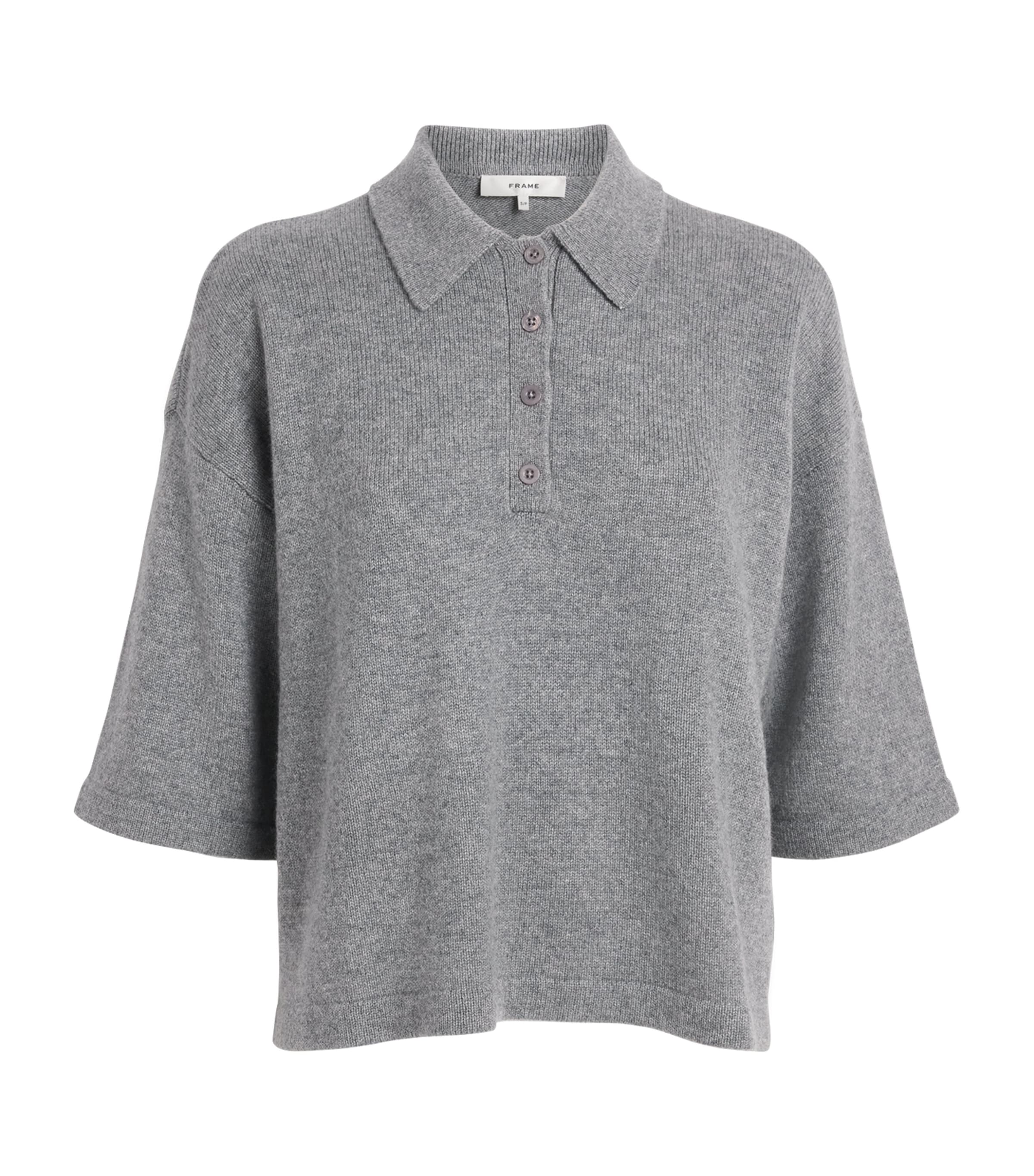 FRAME Womens Cashmere The Academy Polo Shirt Graphite Grey