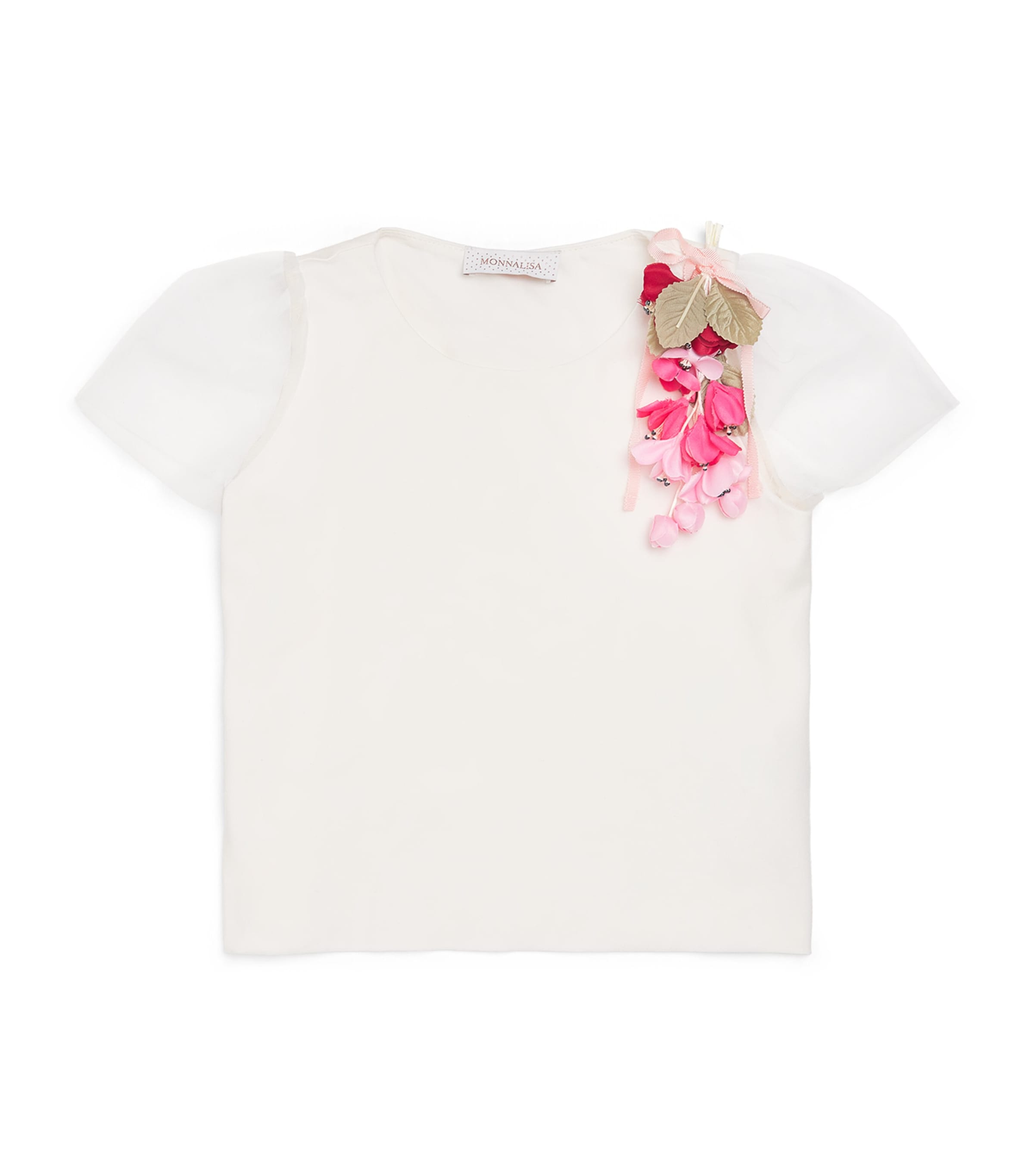 Monnalisa Tulle Floral-Appliqué Sleeveless Top (4-12 Years) Cream