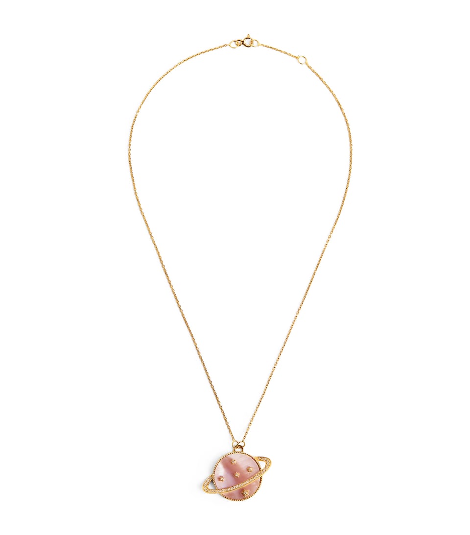 Yellow Gold, Diamond and Pink Mother-of-Pearl Cosmic Love Necklace
