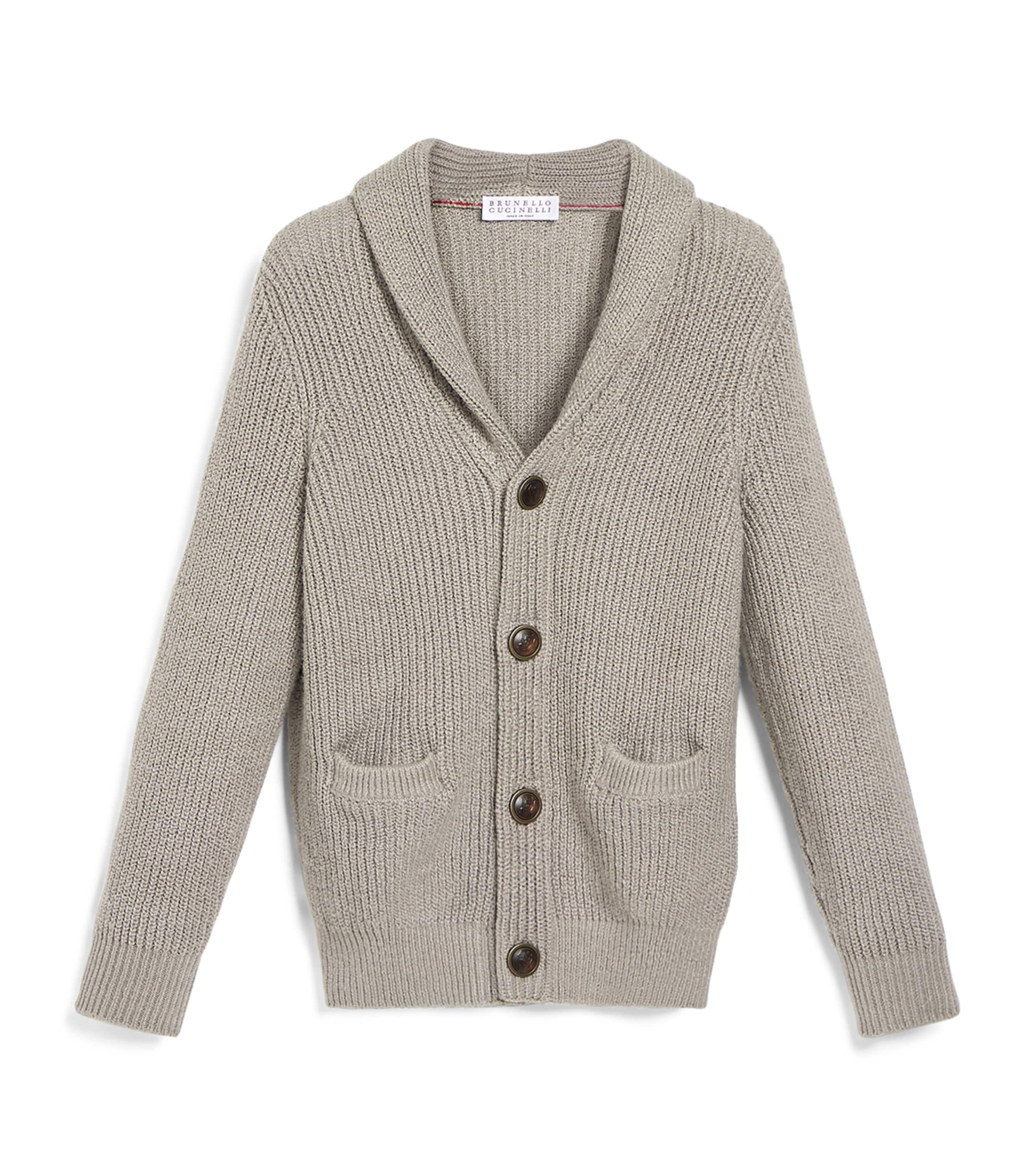 Brunello Cucinelli Kids Malfilé Cotton Cardigan (8-10 Years) Stone