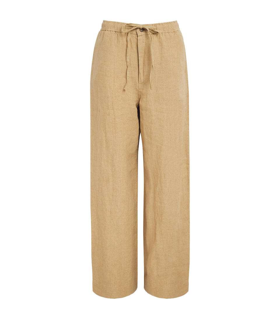 Polo Ralph Lauren Womens Linen Drawstring Wide-Leg Trousers Classic Camel