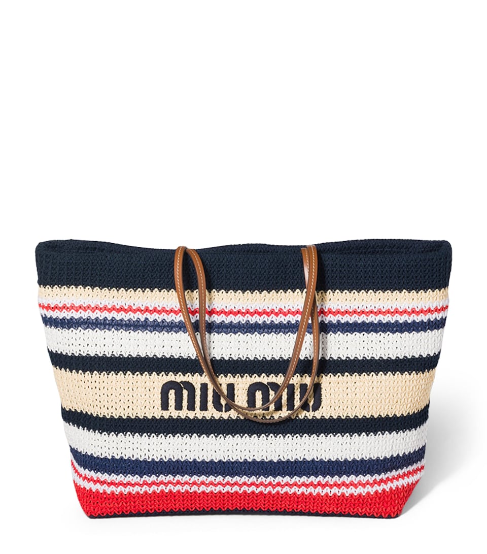 Miu Miu Woven Raffia-Effect Tote Bag Blue