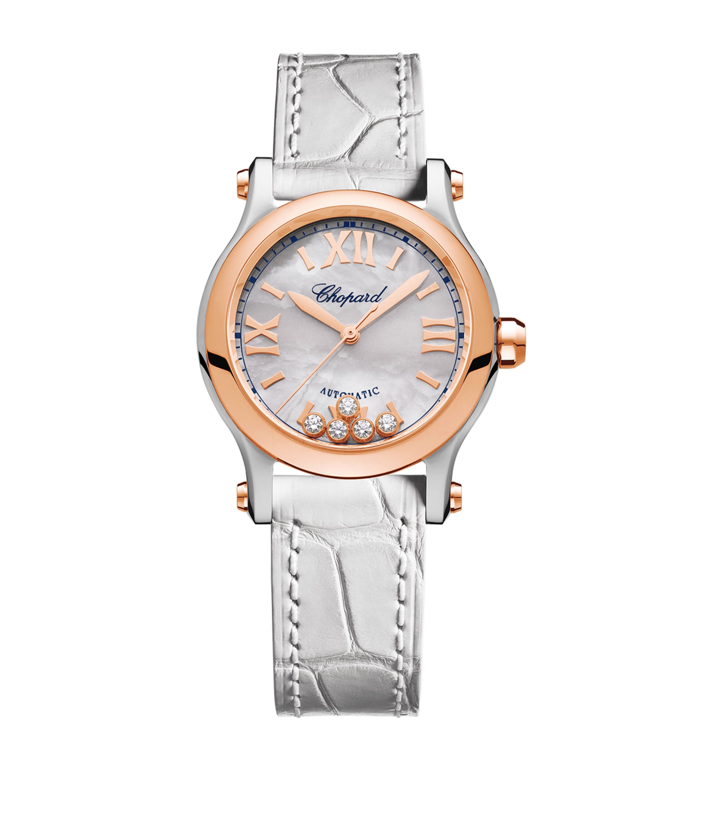 Rose Gold, Stainless Steel and Diamond Happy Sport Watch 30mm