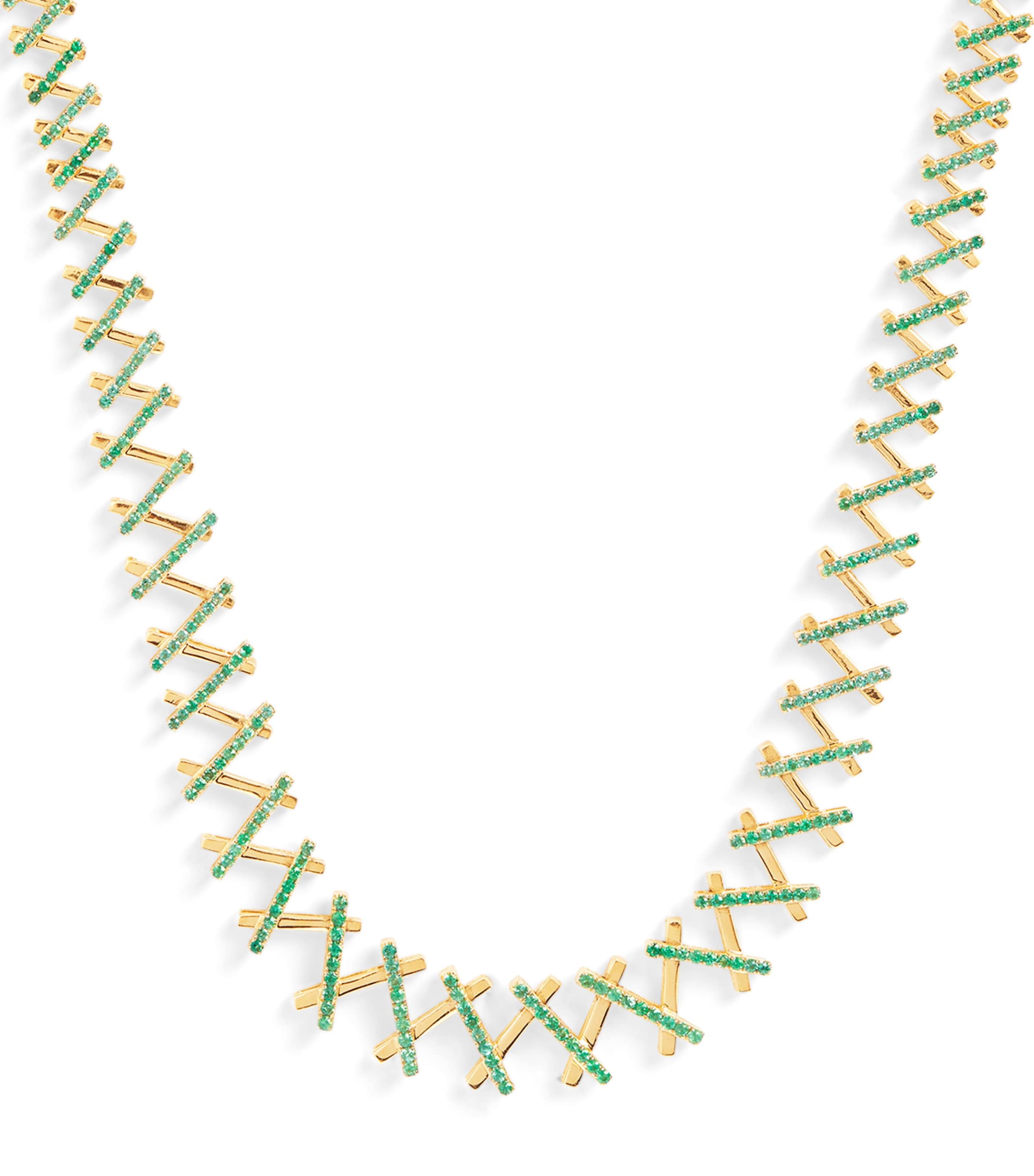 Yellow Gold and Pavé Emerald Deco Wishbone Necklace