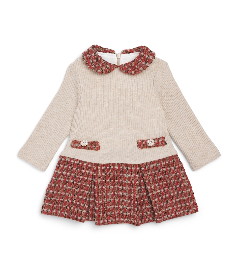 Patachou Collared Knit and Tweed Dress (6 Months-4 Years) Burg Tweed