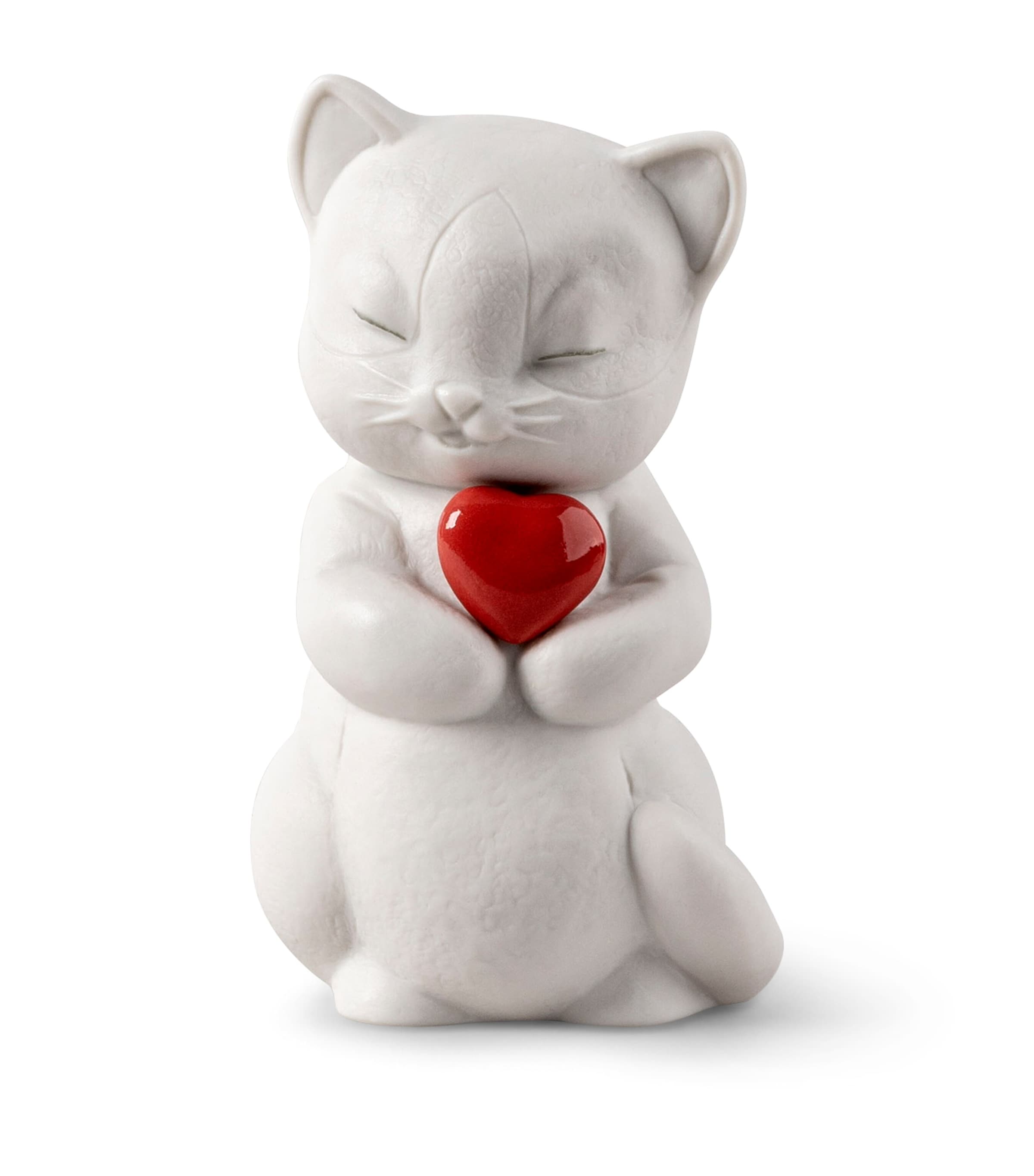 Lladró Porcelain Whiskers Playful Kitten Figurine White & Red