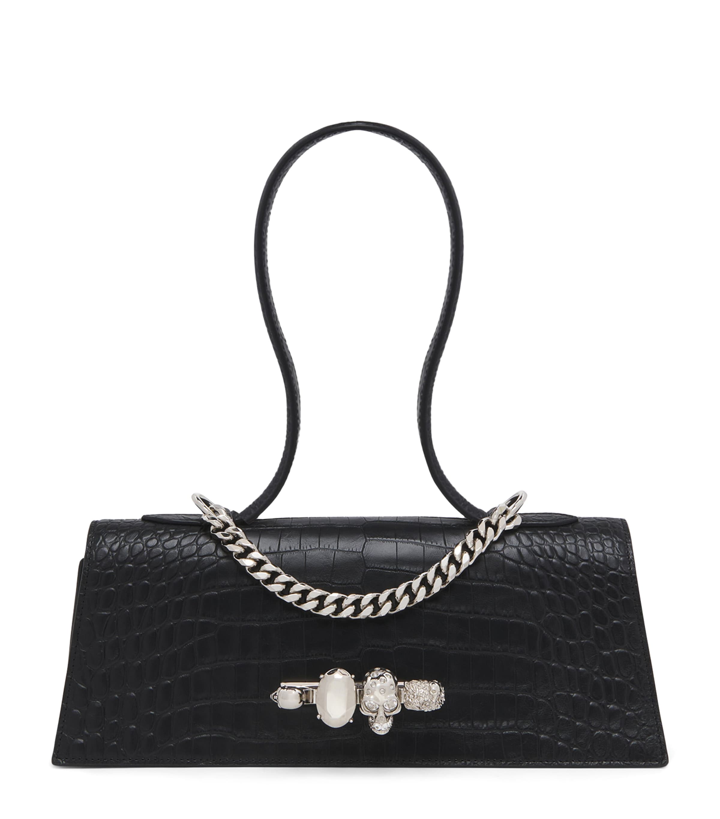 Croc-Effect Jewelled Top-Handle Bag