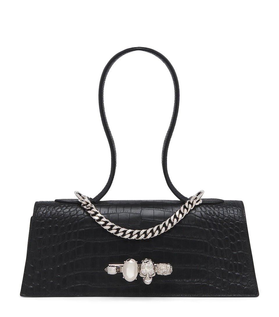 Croc-Effect Jewelled Top-Handle Bag