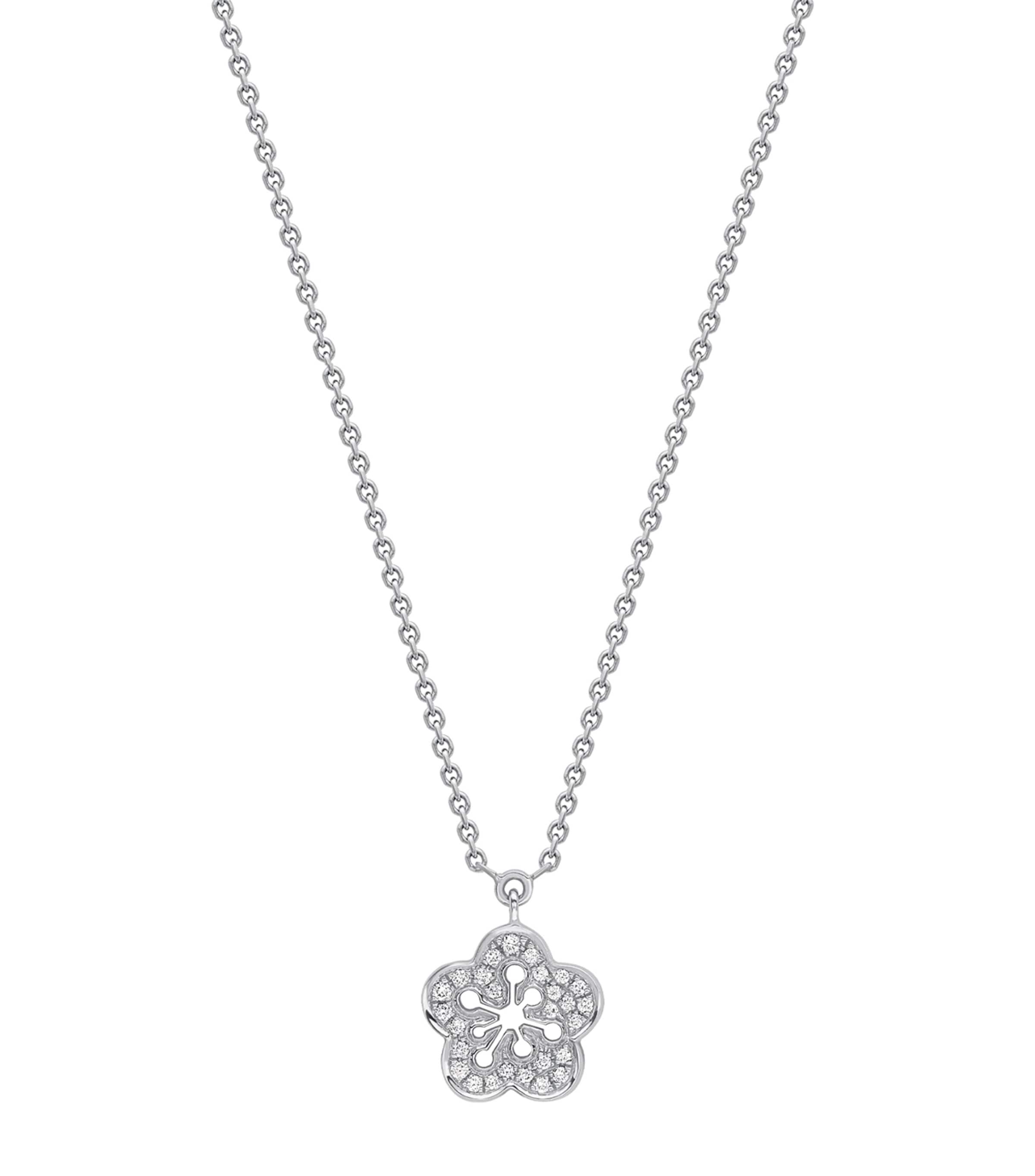 Mini White Gold and Diamond Blossom Pendant Necklace