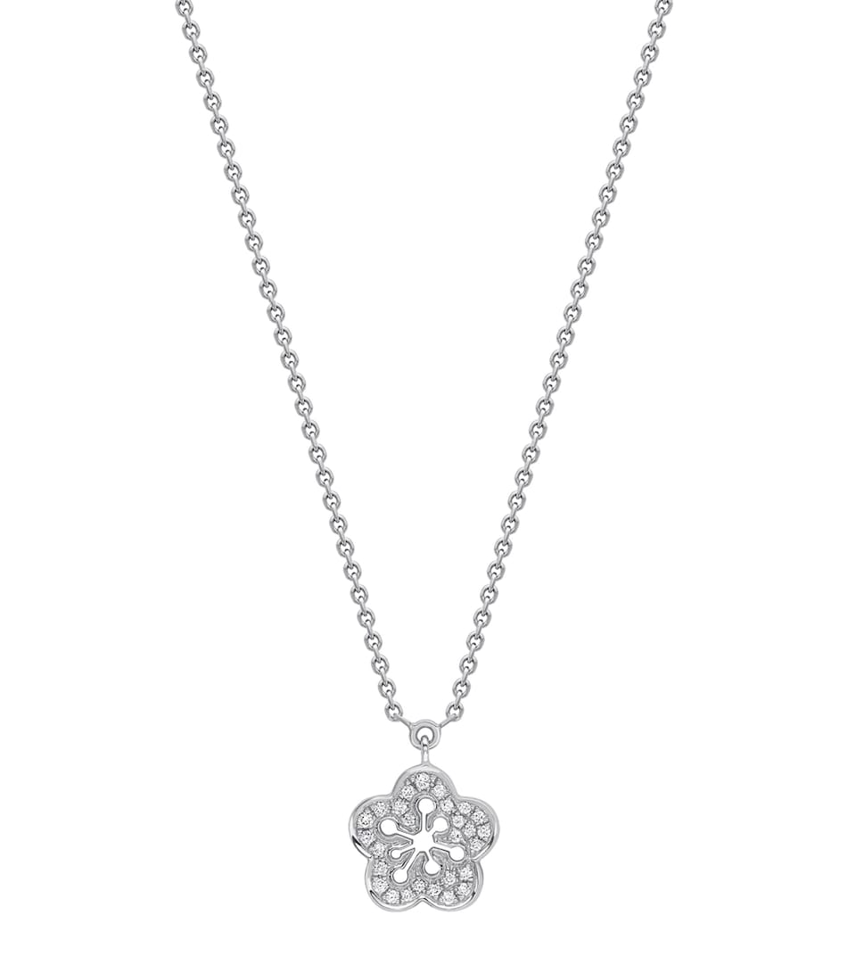 Mini White Gold and Diamond Blossom Pendant Necklace