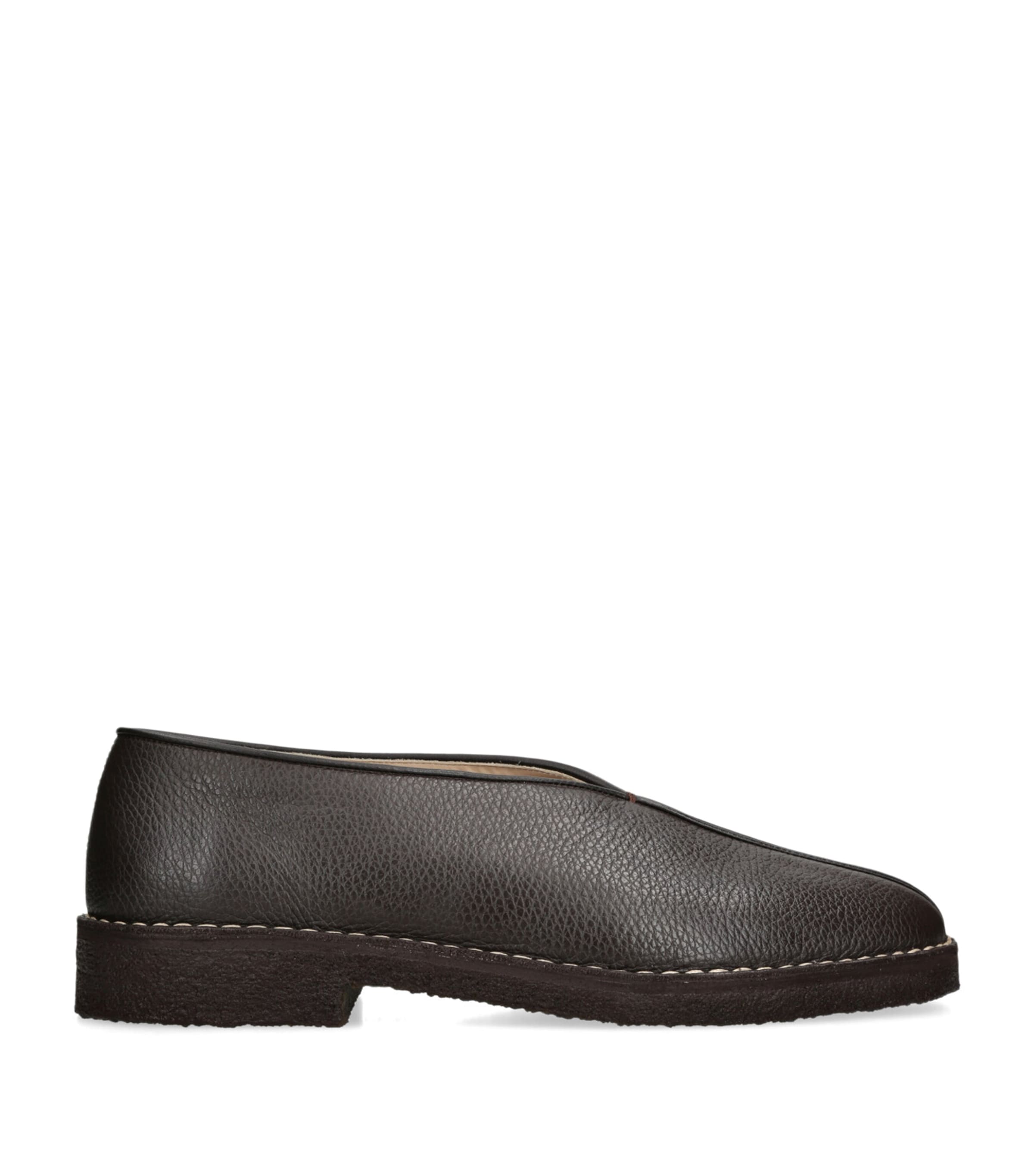 Lemaire Leather Piped Slippers Dark Brown