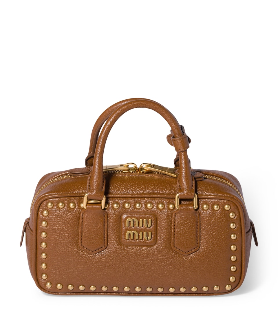 Miu Miu Leather Studded Arcadie Top-Handle Bag Brown