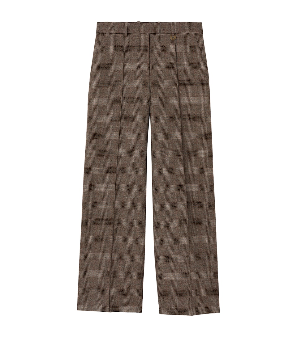 Burberry Womens Wool-Linen-Blend Check Trousers Soap Beigebrown Chk