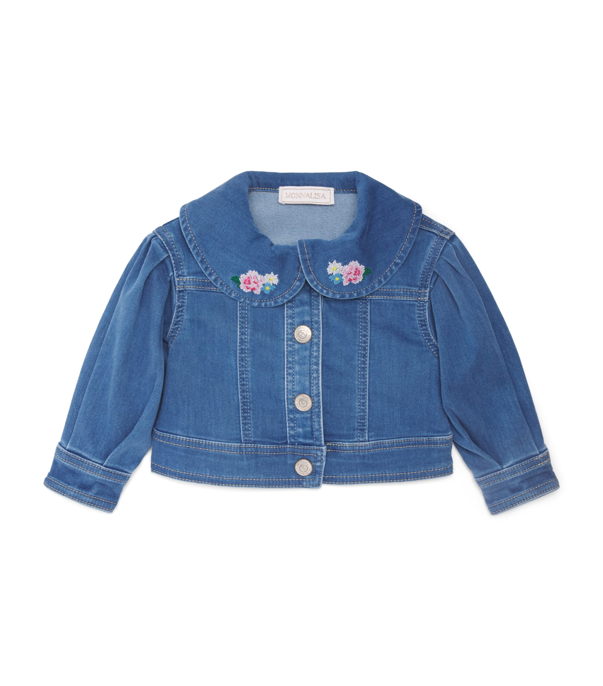 Monnalisa Floral-Embroidered Denim Jacket (3 Months-3 Years) Blue Denim