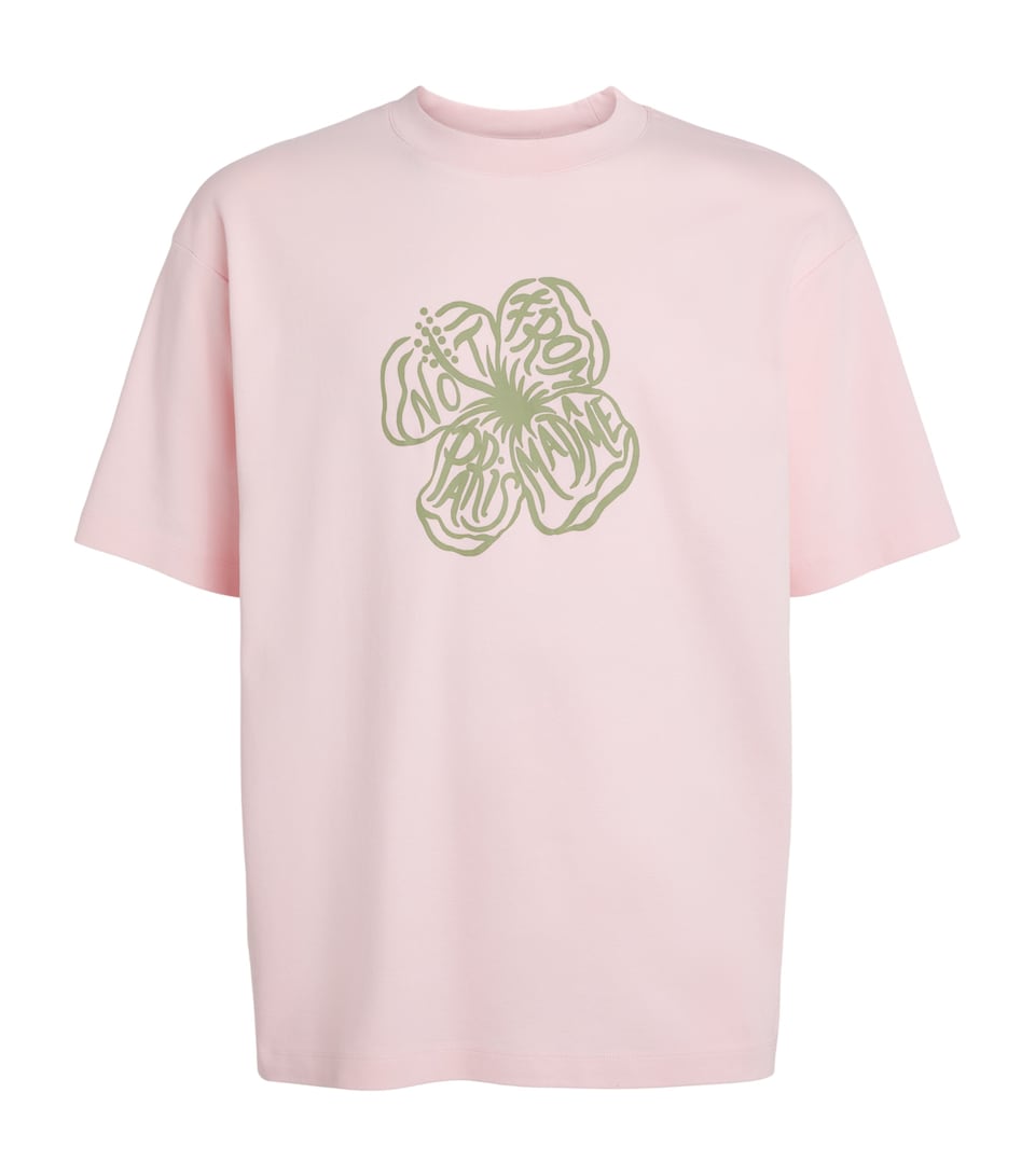 Drôle De Monsieur Mens Cotton Hibiscus Slogan T-Shirt Light Pink