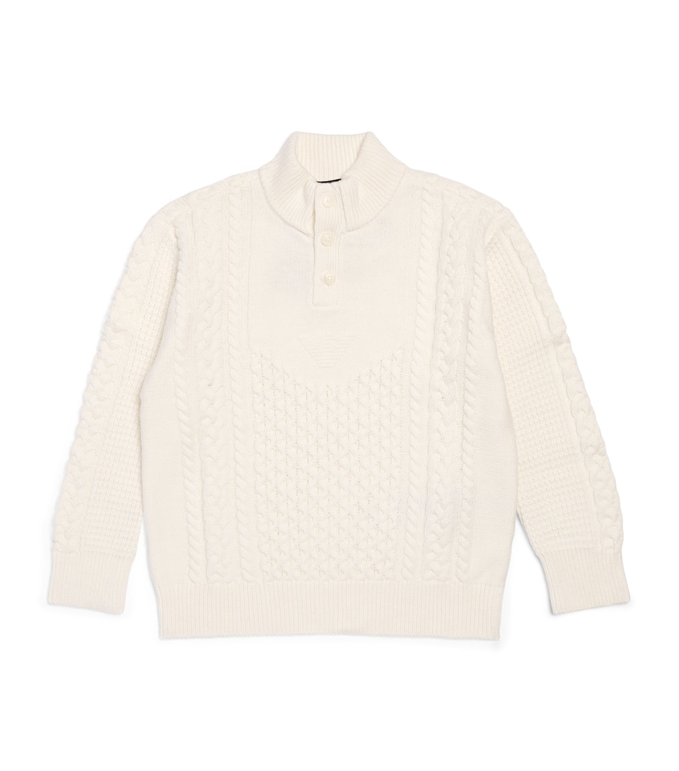 Emporio Armani Kids Cotton-Blend Sweater (4-16 Years) White Sand