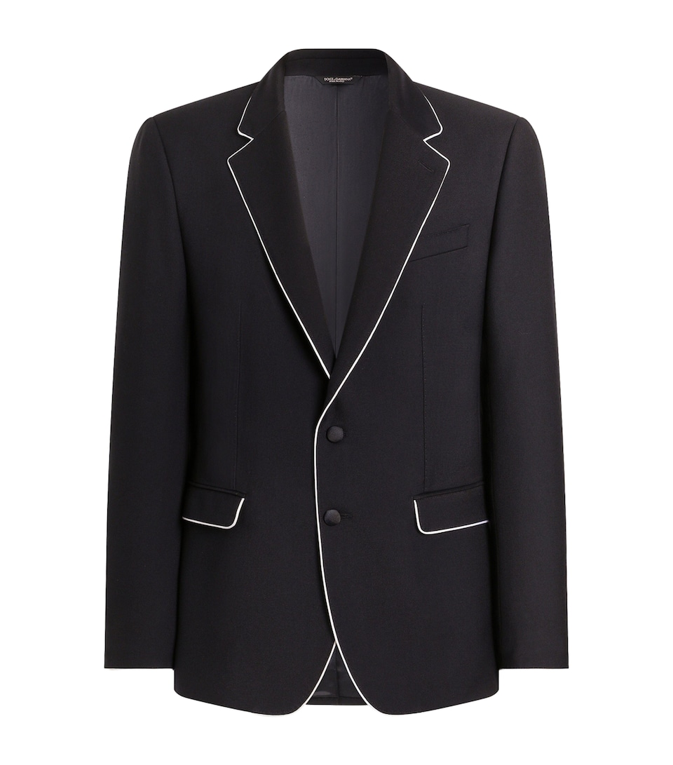 Dolce&Gabbana Mens Virgin Wool Contrast-Piping Blazer Very Dark Blue