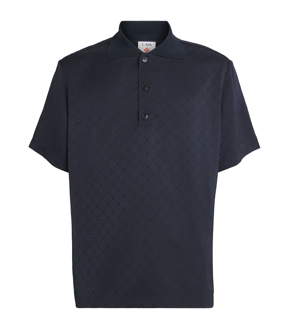 Casablanca Mens Monogram-Jacquard Polo Shirt Dark Navy