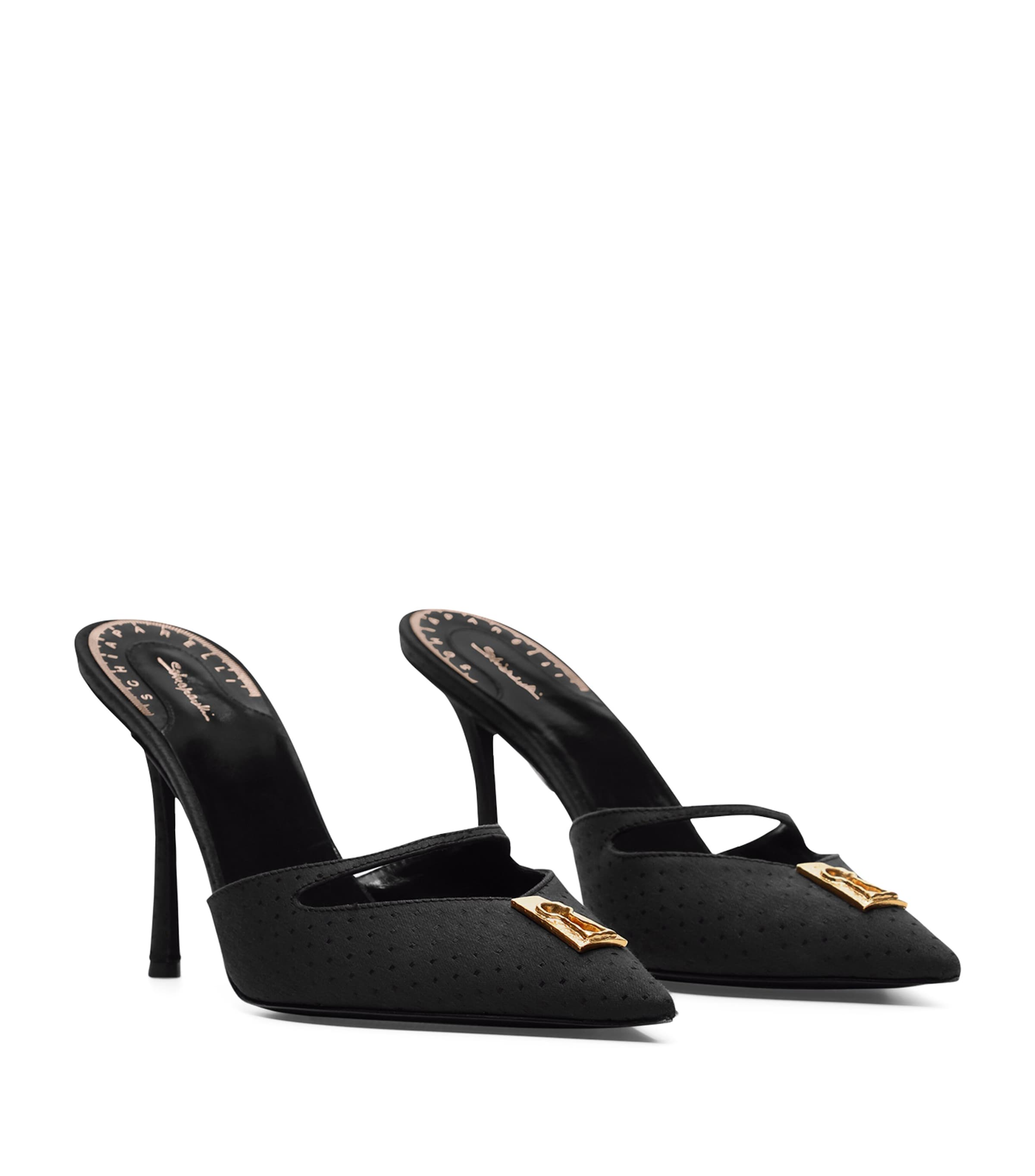 Schiaparelli Wool-Silk Keyhole Heeled Mules Black