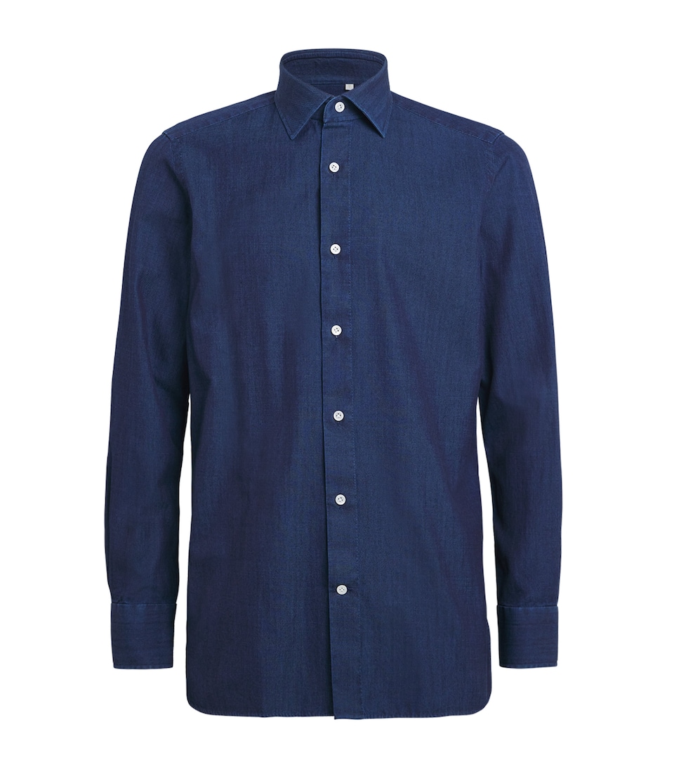 100HANDS Mens Denim Washed Shirt Dark Indigo