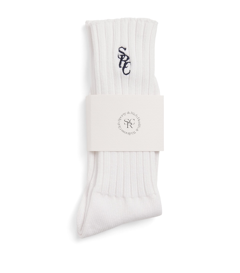 Sporty & Rich Womens Ribbed Embroidered Socks White Navy