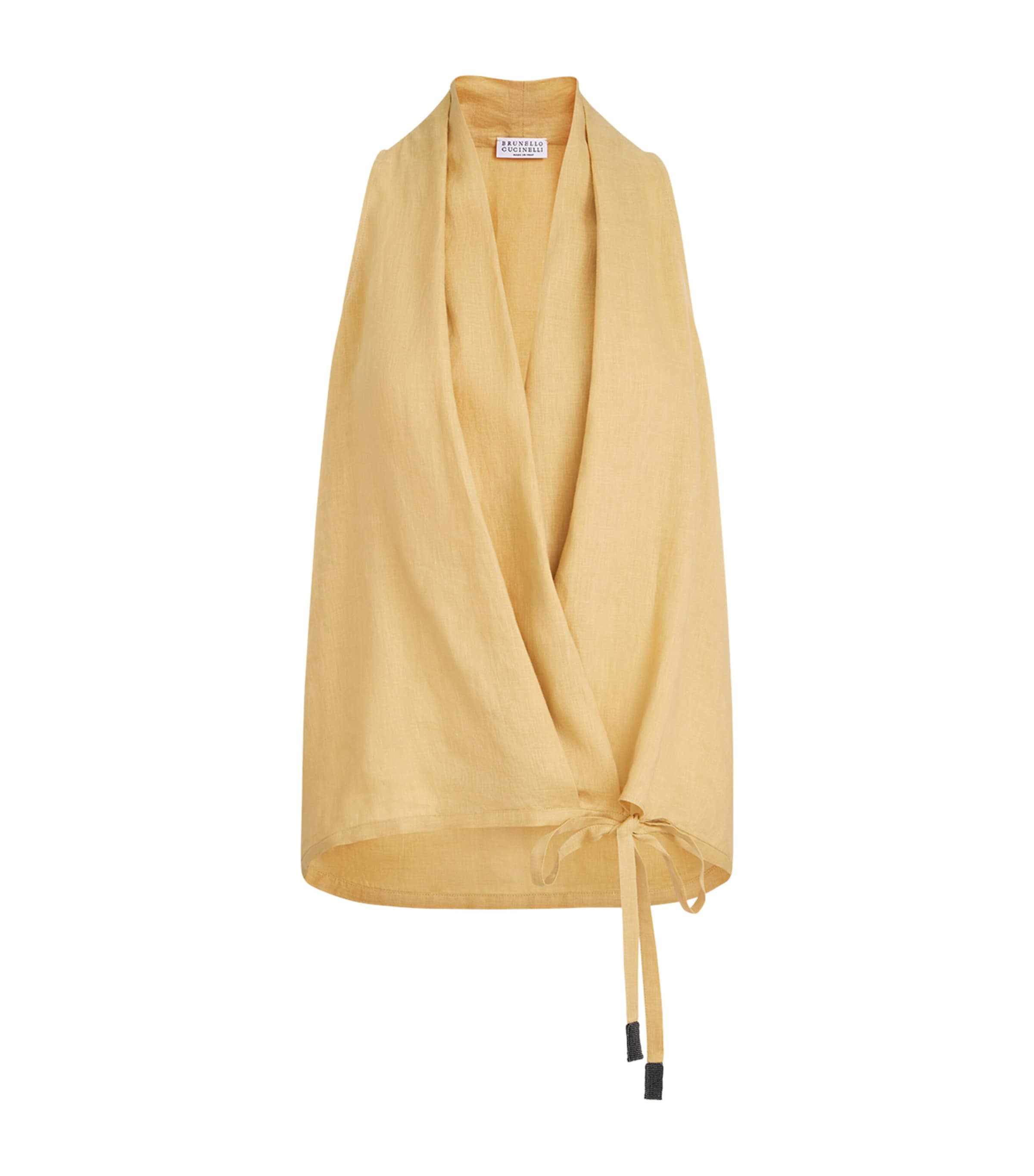 Brunello Cucinelli Womens Linen Wrap Sleeveless Top Cream