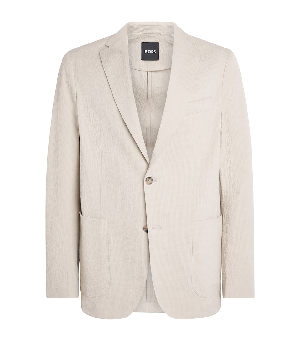 BOSS Mens Seersucker Hanry Blazer Open Beige