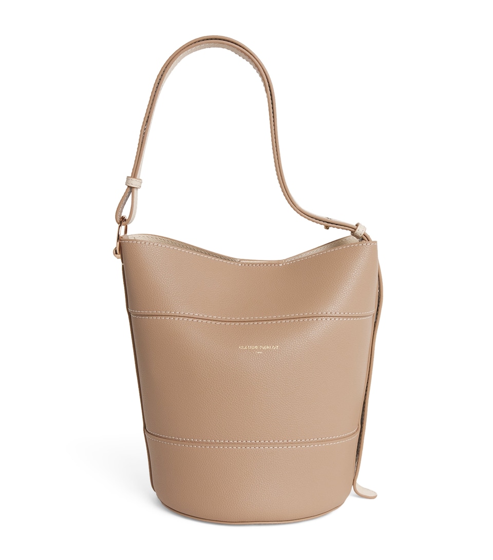 Claudie Pierlot Grained Leather Bucket Bag Beige