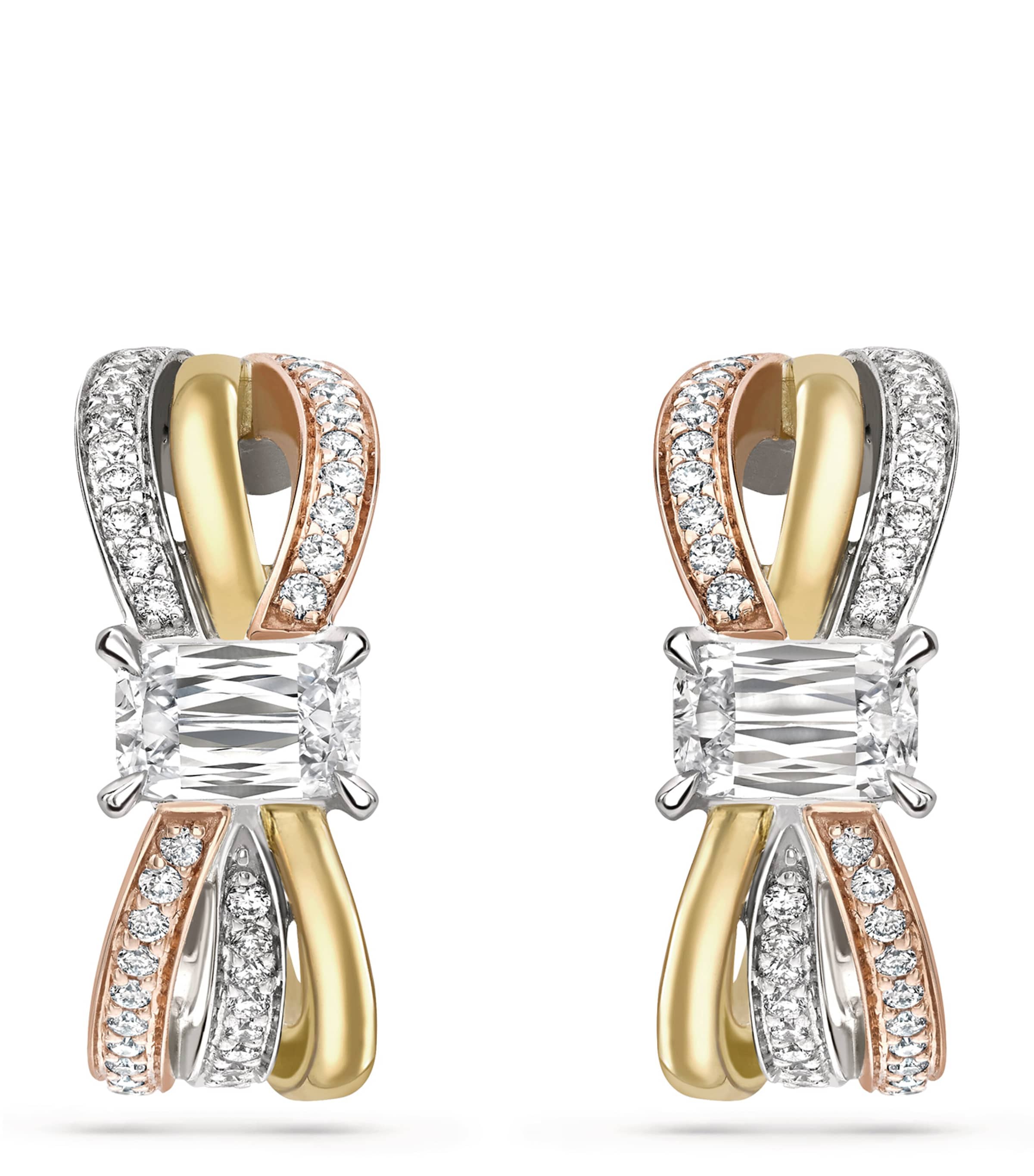 Mixed Gold, Platinum and Diamond Ribbons Earrings