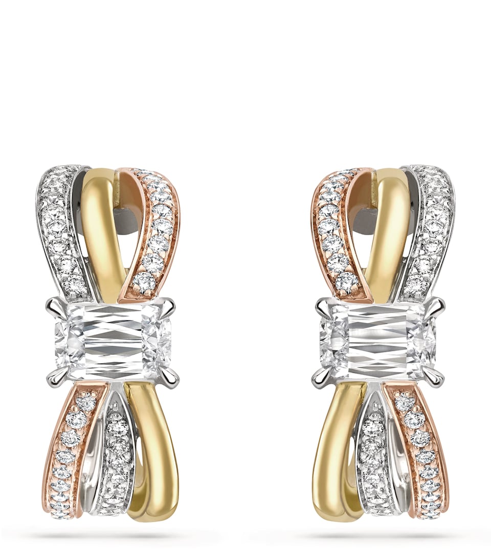 Mixed Gold, Platinum and Diamond Ribbons Earrings