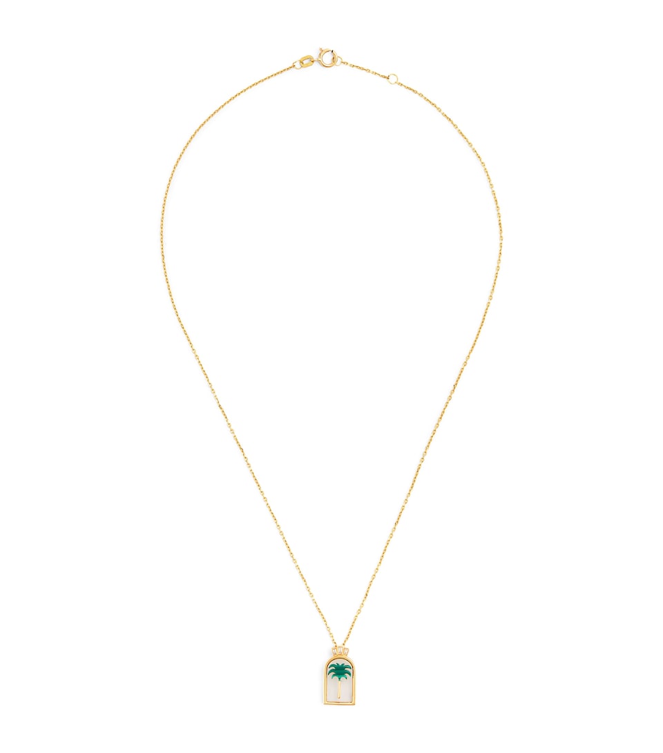 Yellow Gold, Diamond and Malachite Biladi Palm Necklace