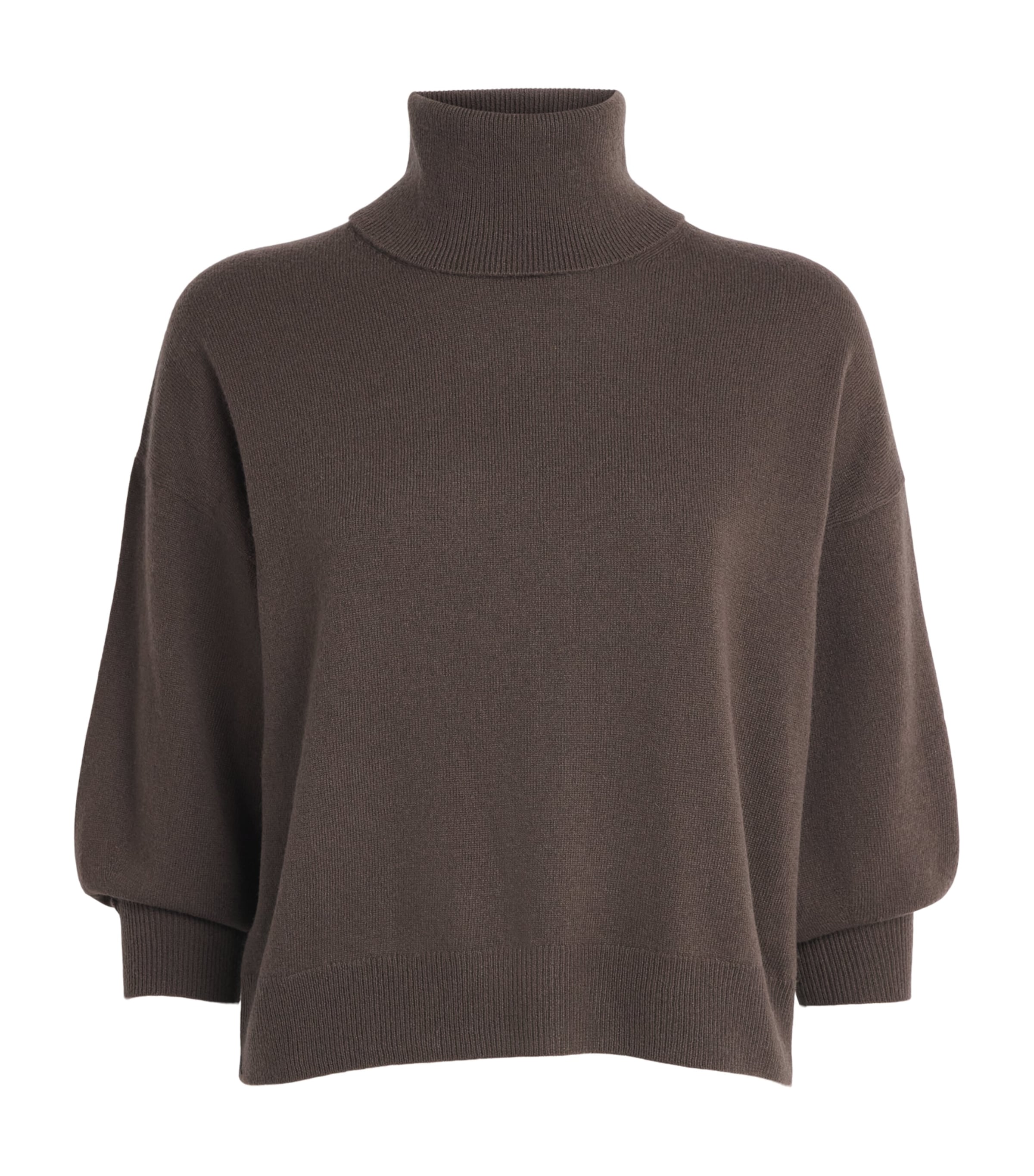 MM Womens Virgin Wool-Cashmere Rollneck Sweater Dark Brown