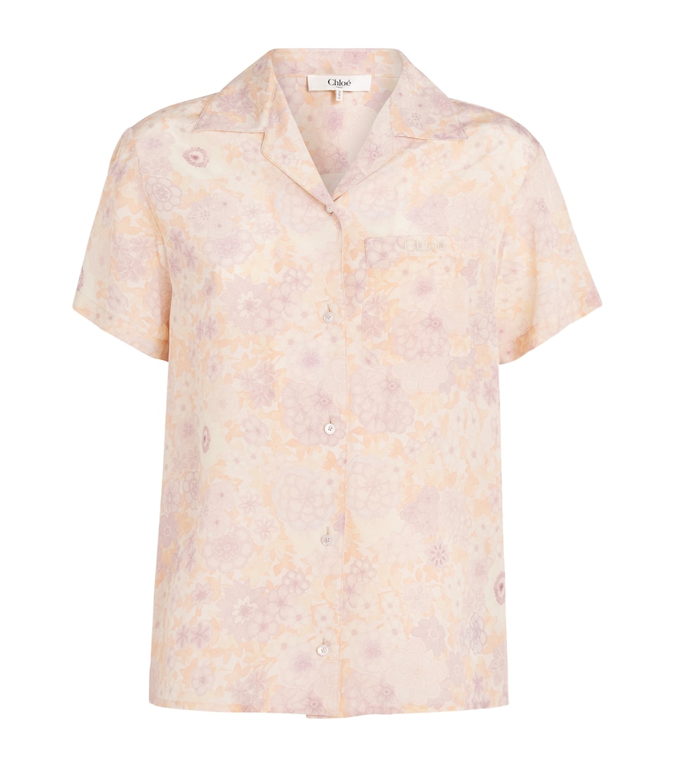 Chloé Womens Silk Floral Print Shirt Multicolor Pink