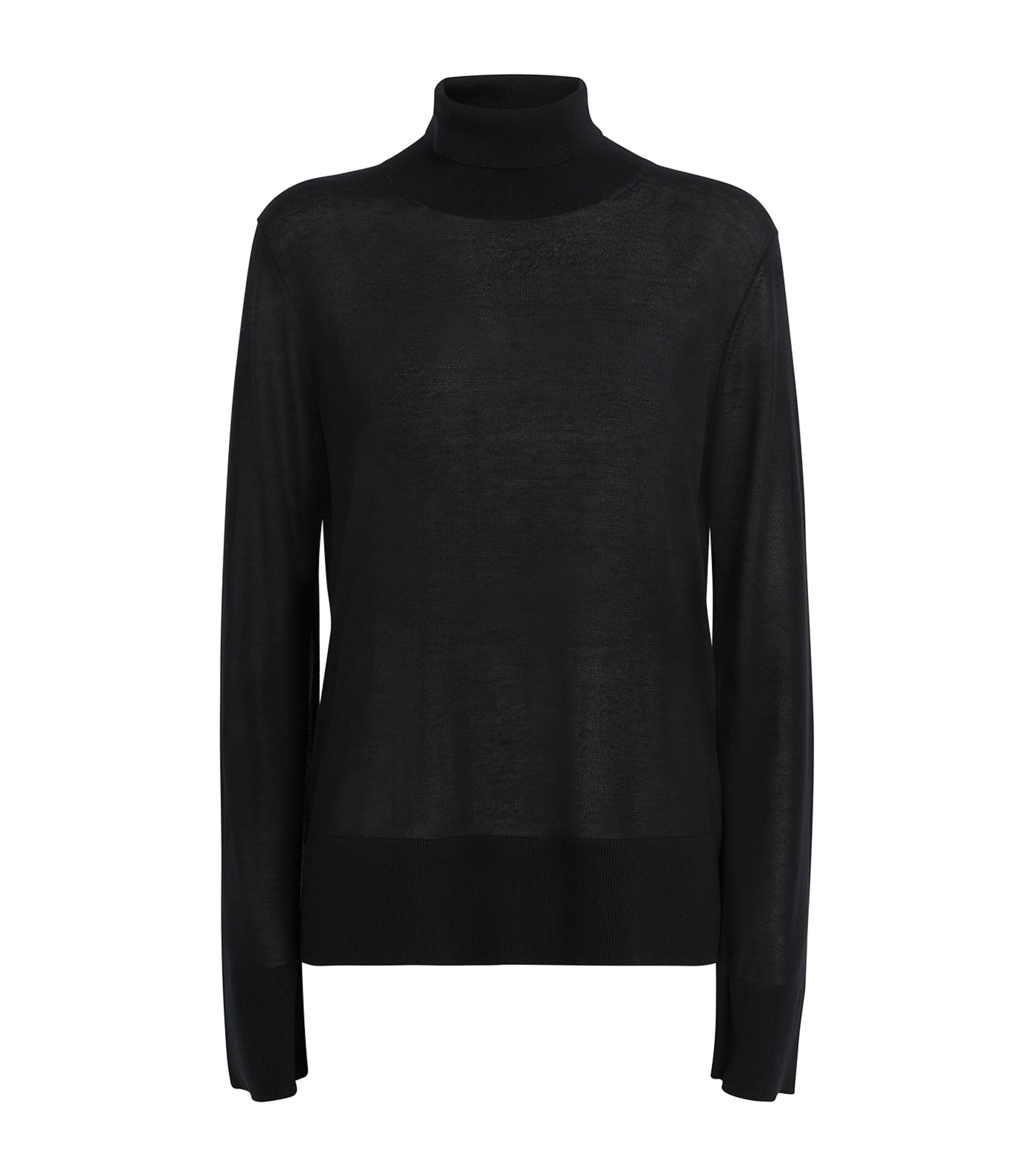 Semi-Sheer Split-Sleeve Rollneck Top
