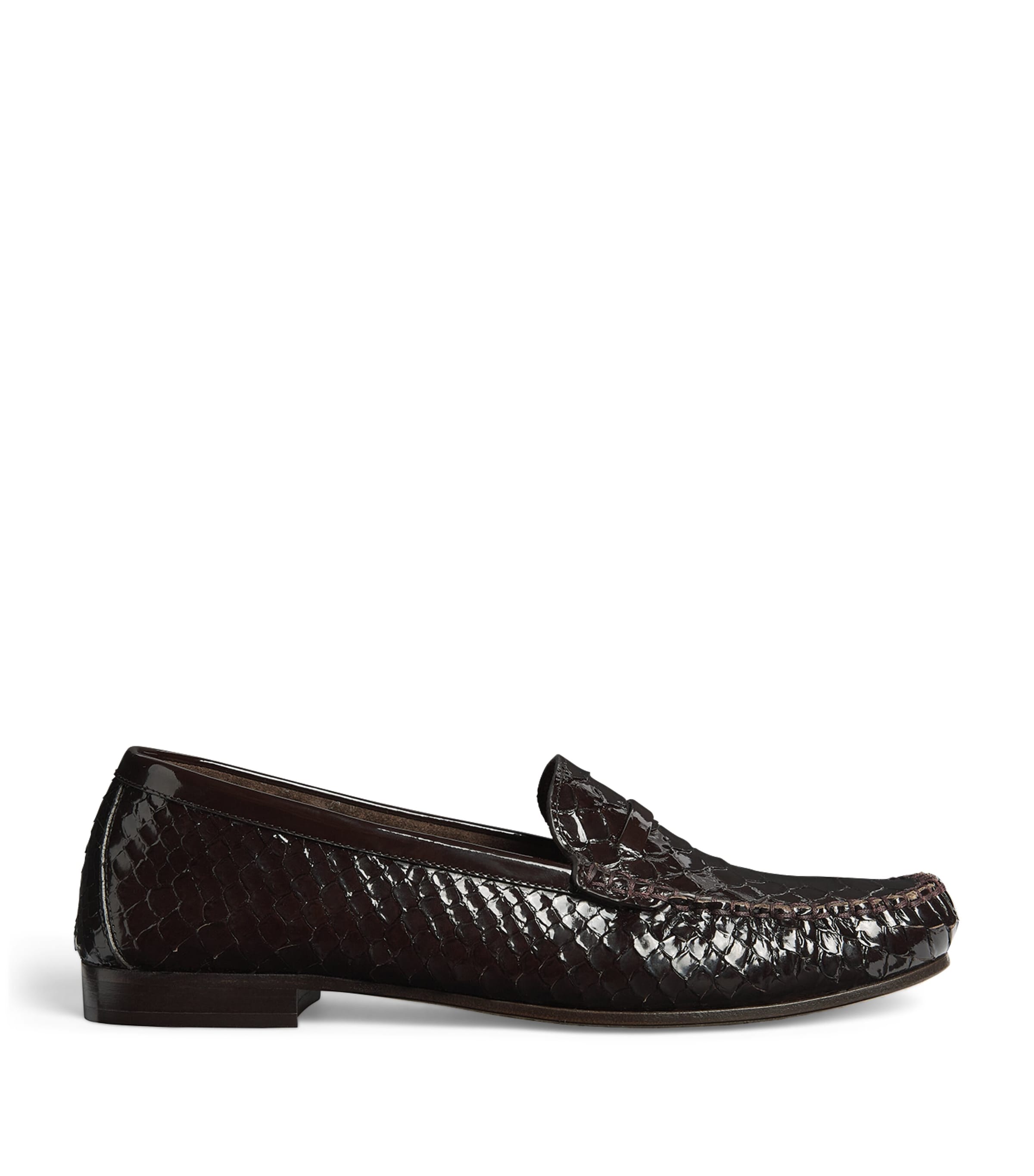 Malone Souliers Embossed Leather Knightsbridge Loafers Dark Brown