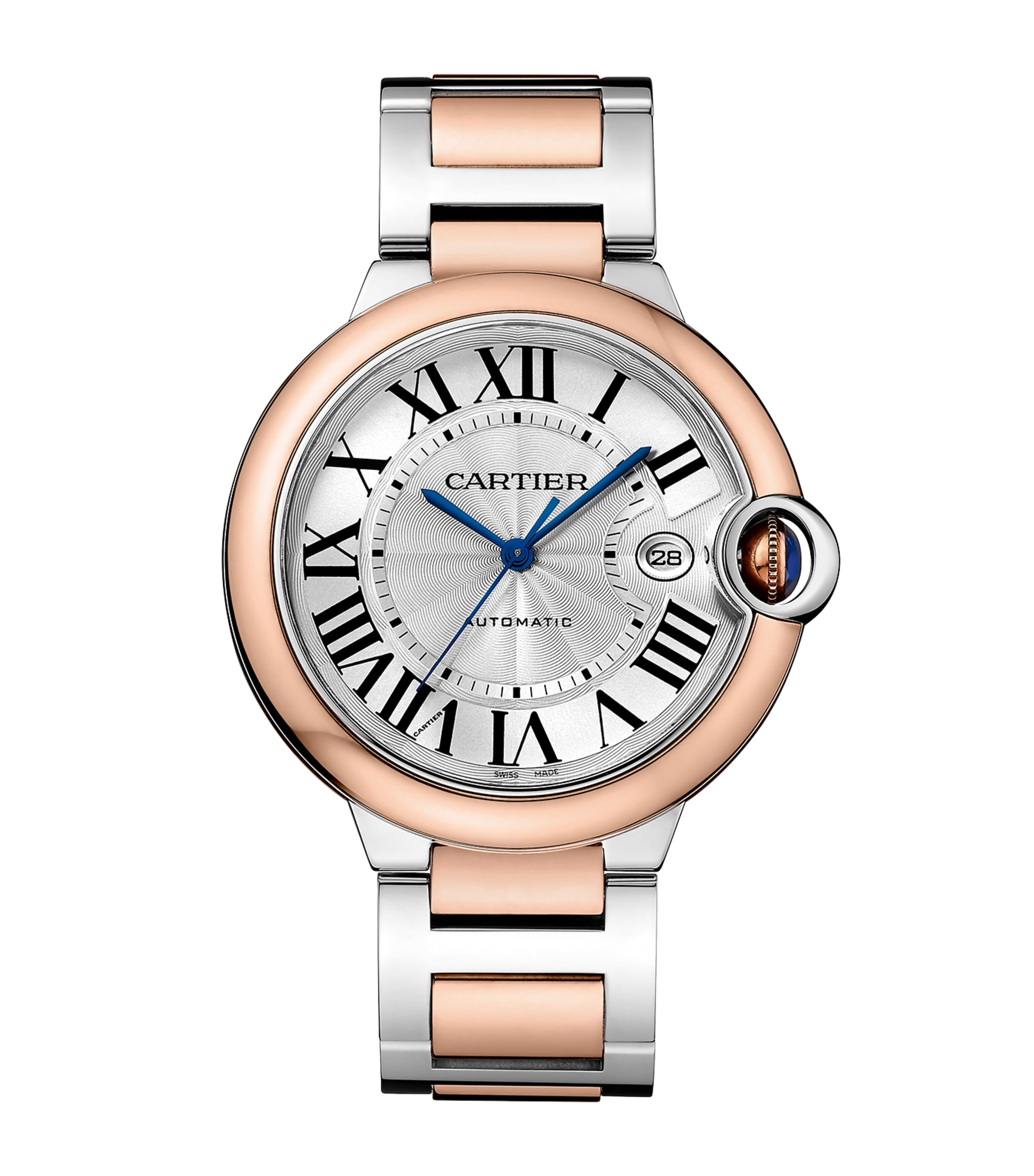 Cartier Rose Gold and Stainless Steel Ballon Bleu de Cartier Watch 42mm Silvered