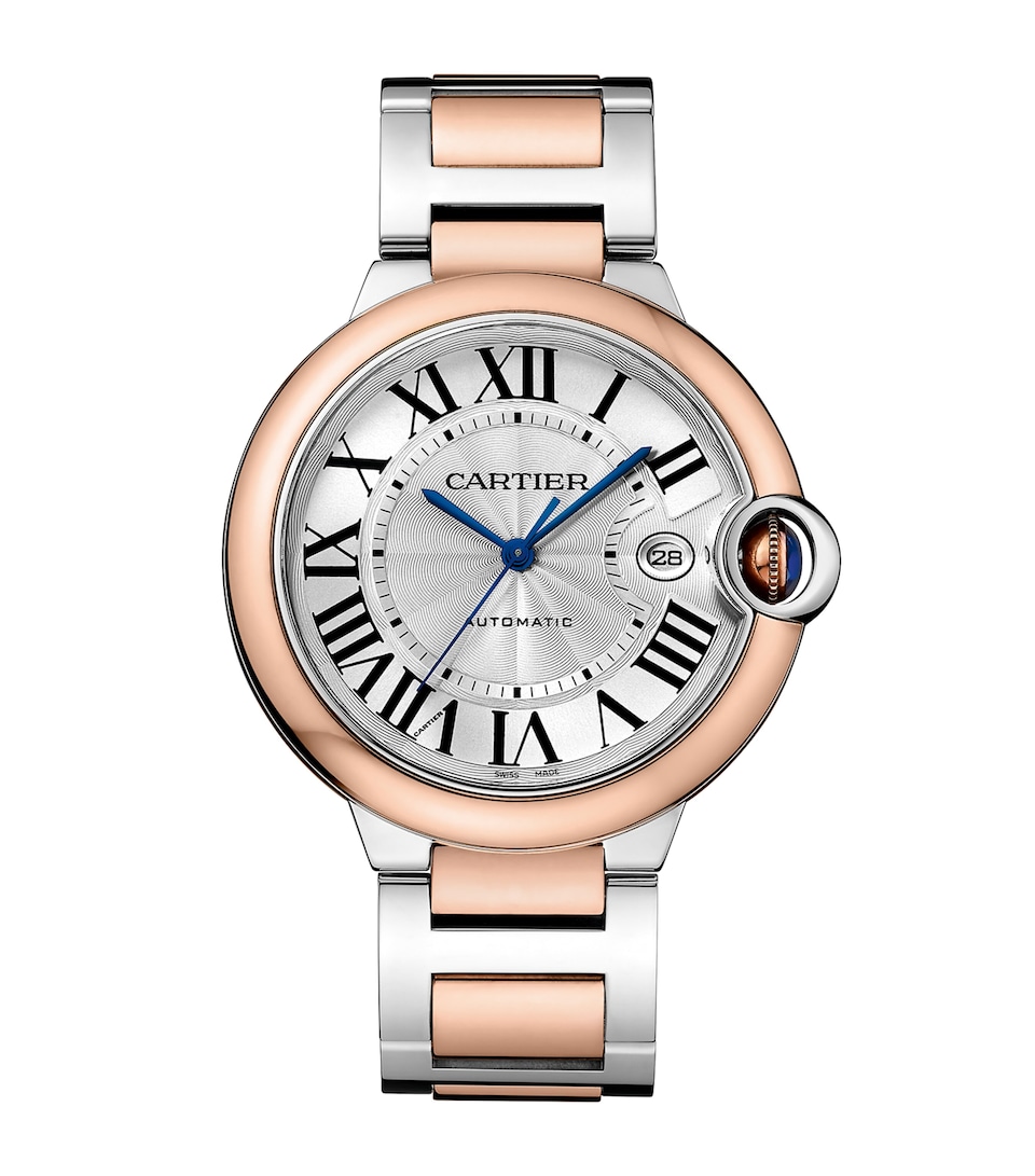 Cartier Rose Gold and Stainless Steel Ballon Bleu de Cartier Watch 42mm Silvered