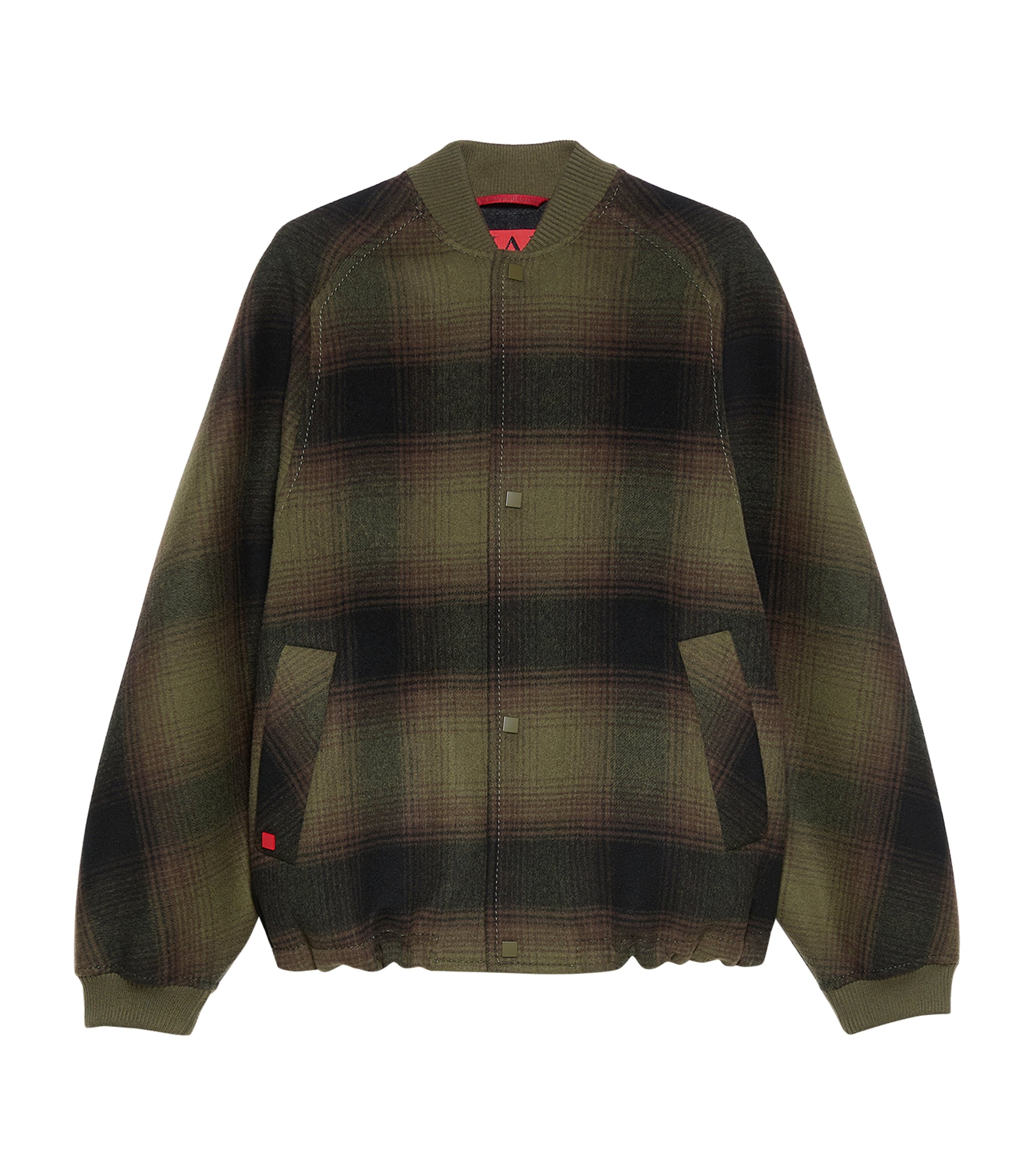 MAX&Co. Womens Virgin Wool Plaid Bomber Jacket Green