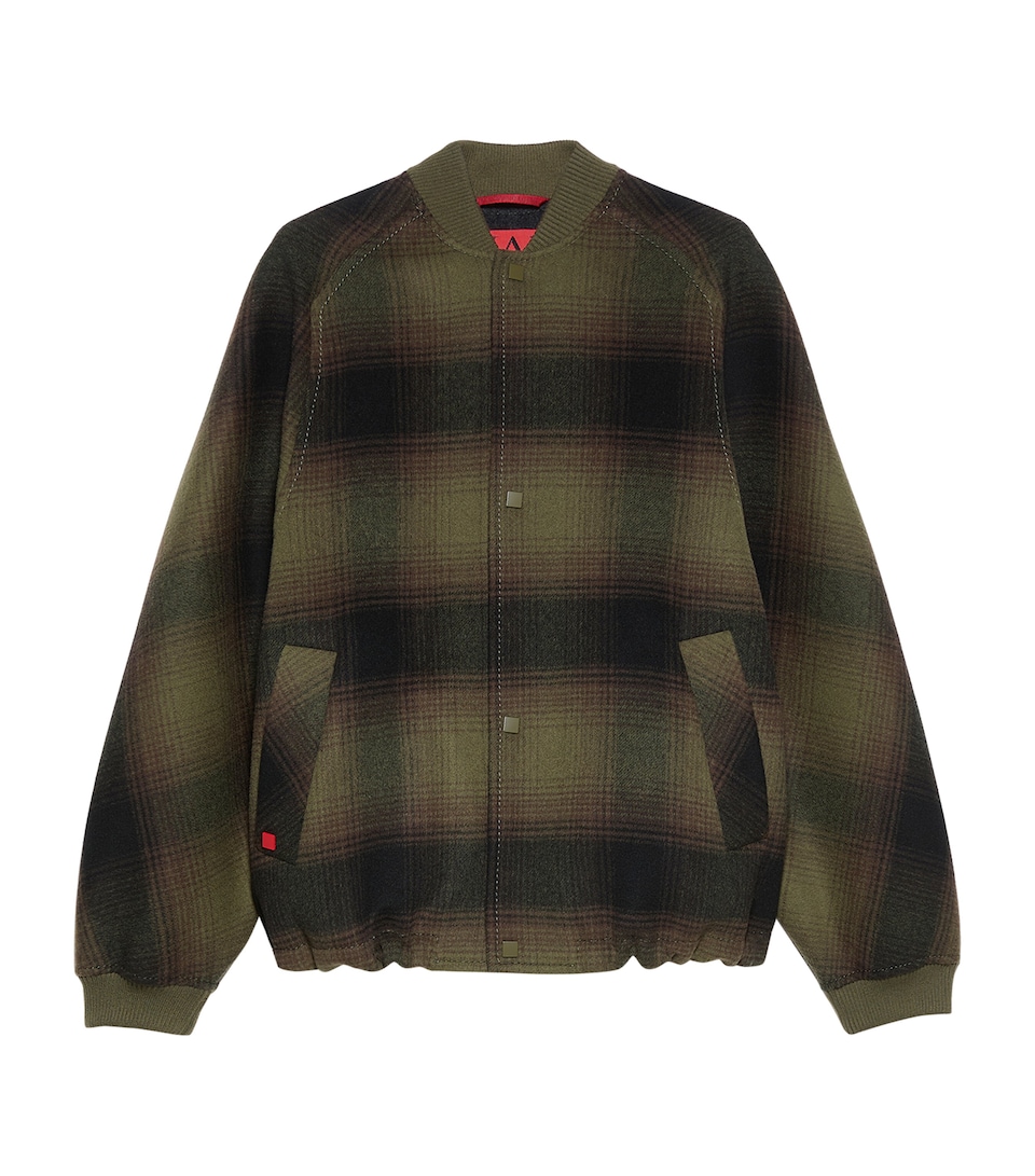 MAX&Co. Womens Virgin Wool Plaid Bomber Jacket Green