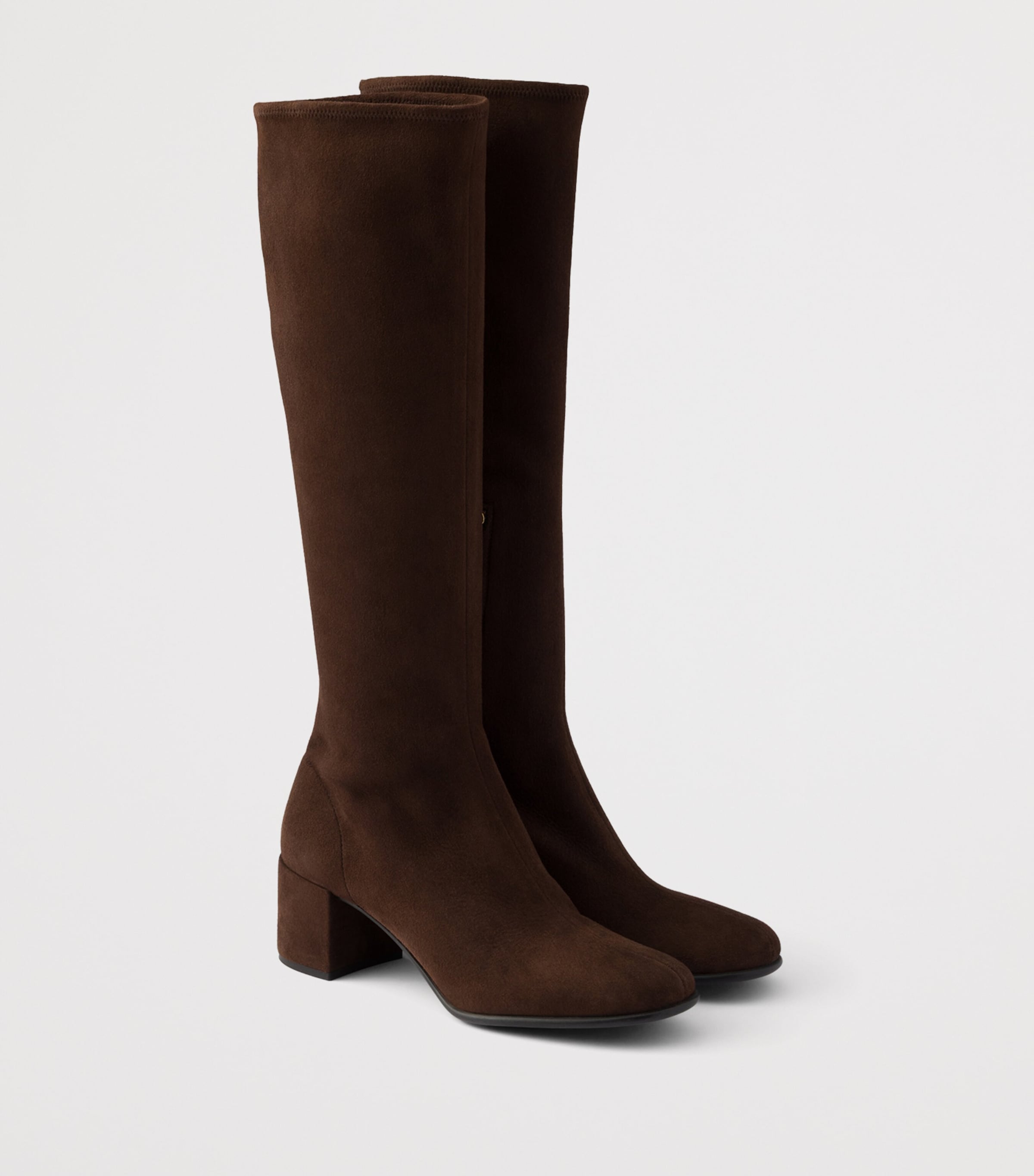 Prada Stretch Suede Knee-High Boots 55 Brown