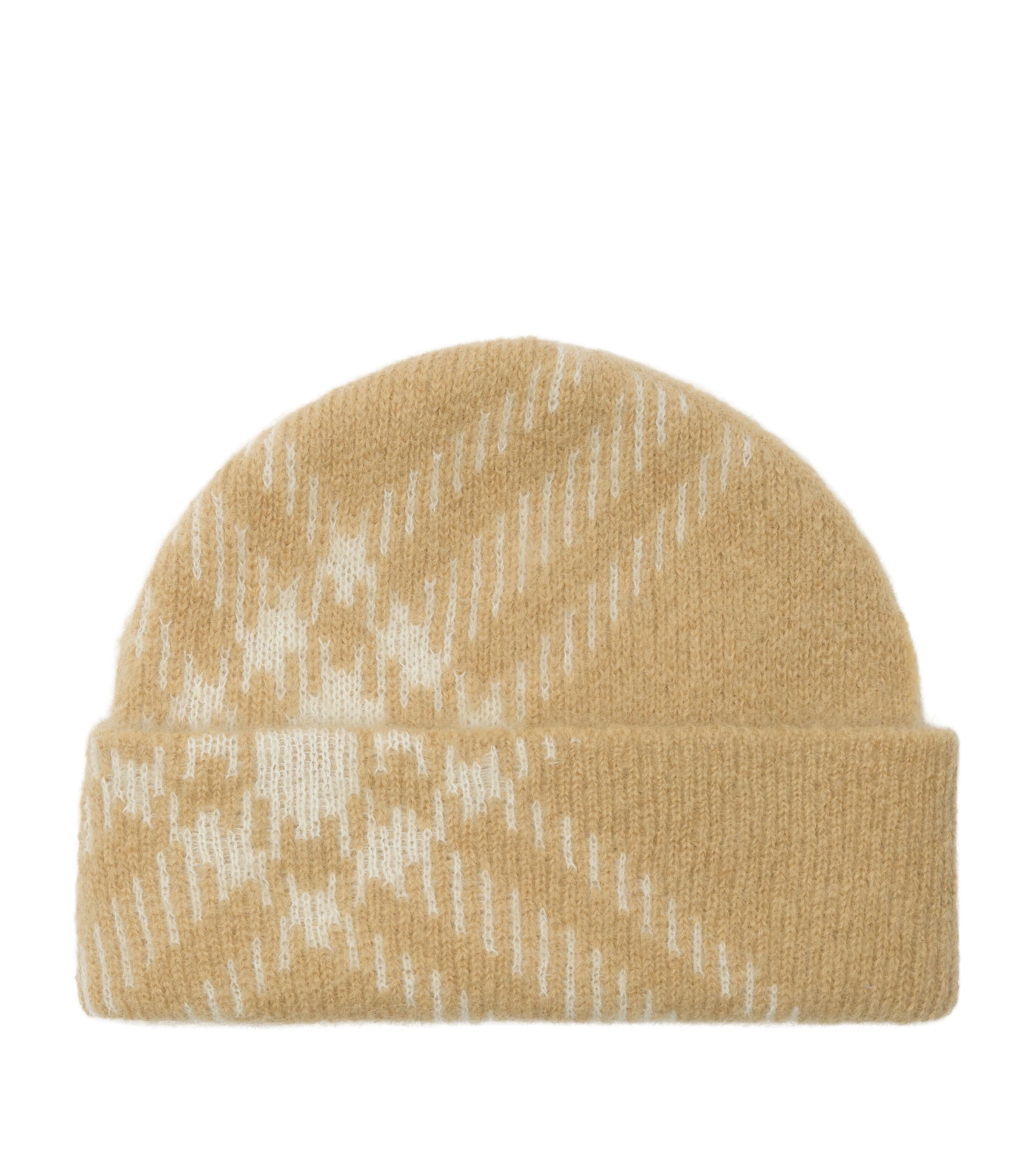 Mohair-Wool-Blend Check Beanie