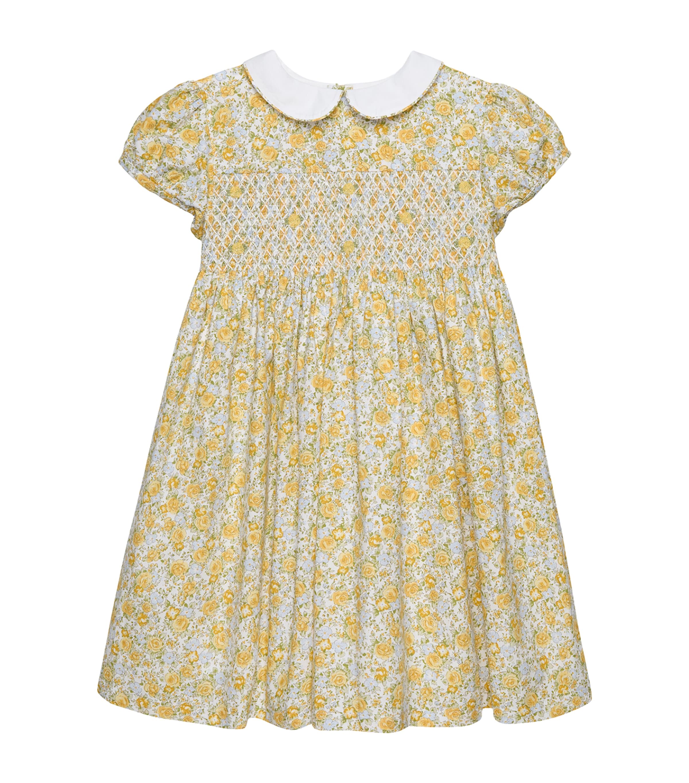 Trotters Cotton Floral Print Rosie Dress (2-5 Years) Yellow/rose Floral
