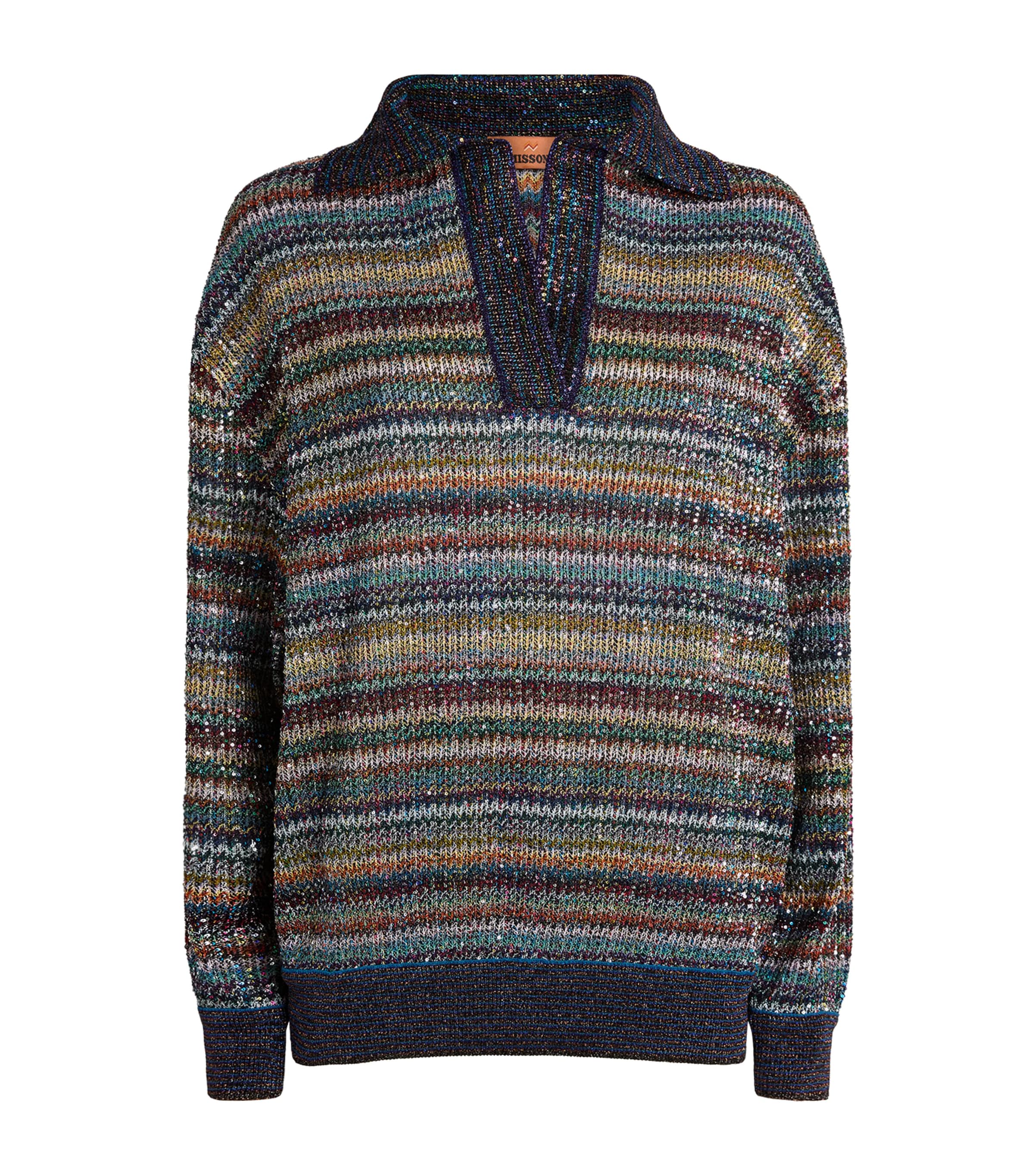 Missoni Womens Metallic Stripe Polo Shirt Smsqw Multi B/r/bge
