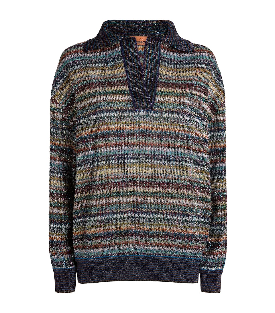 Missoni Womens Metallic Stripe Polo Shirt Smsqw Multi B/r/bge