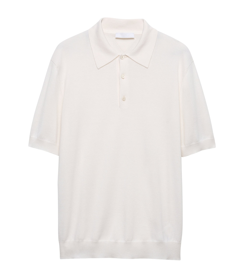 Prada Mens Cashmere-Silk Polo Shirt White
