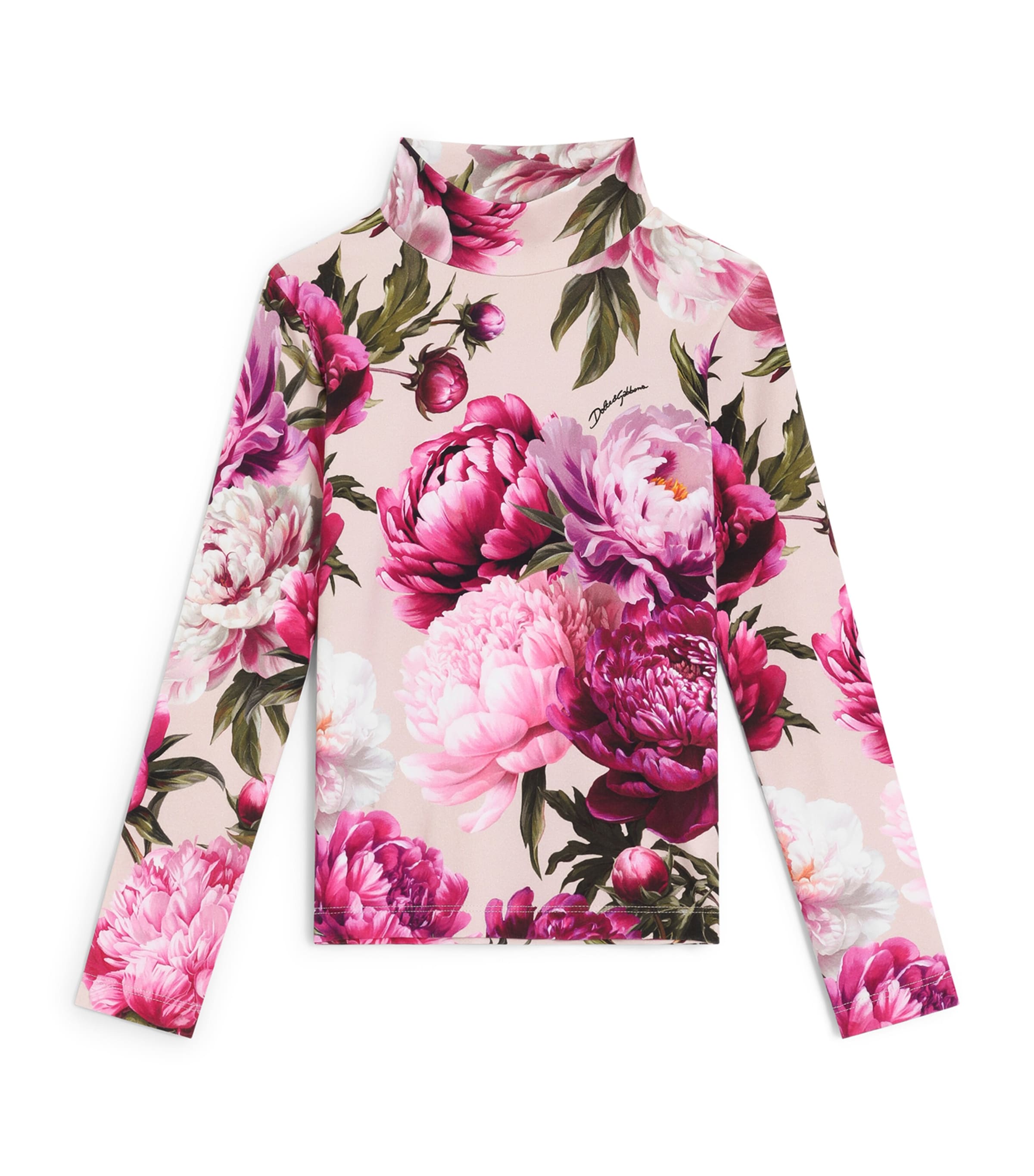 Dolce&Gabbana Kids Secret Garden Mock-Neck T-Shirt (8-12+ Years) Peonie F.ros