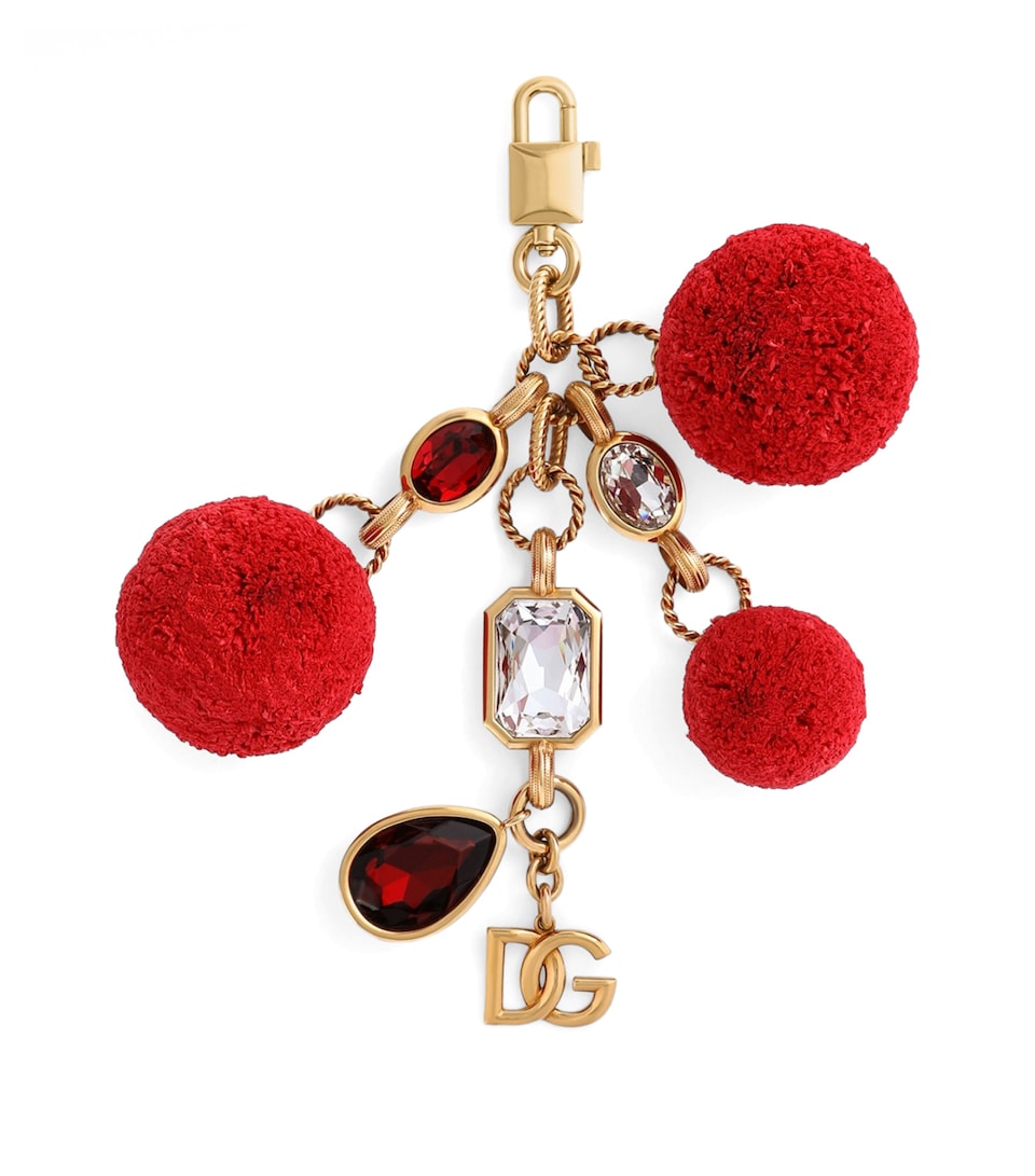 Dolce&Gabbana Rhinestone and Pom-Pom Keyring Ottone Vintage