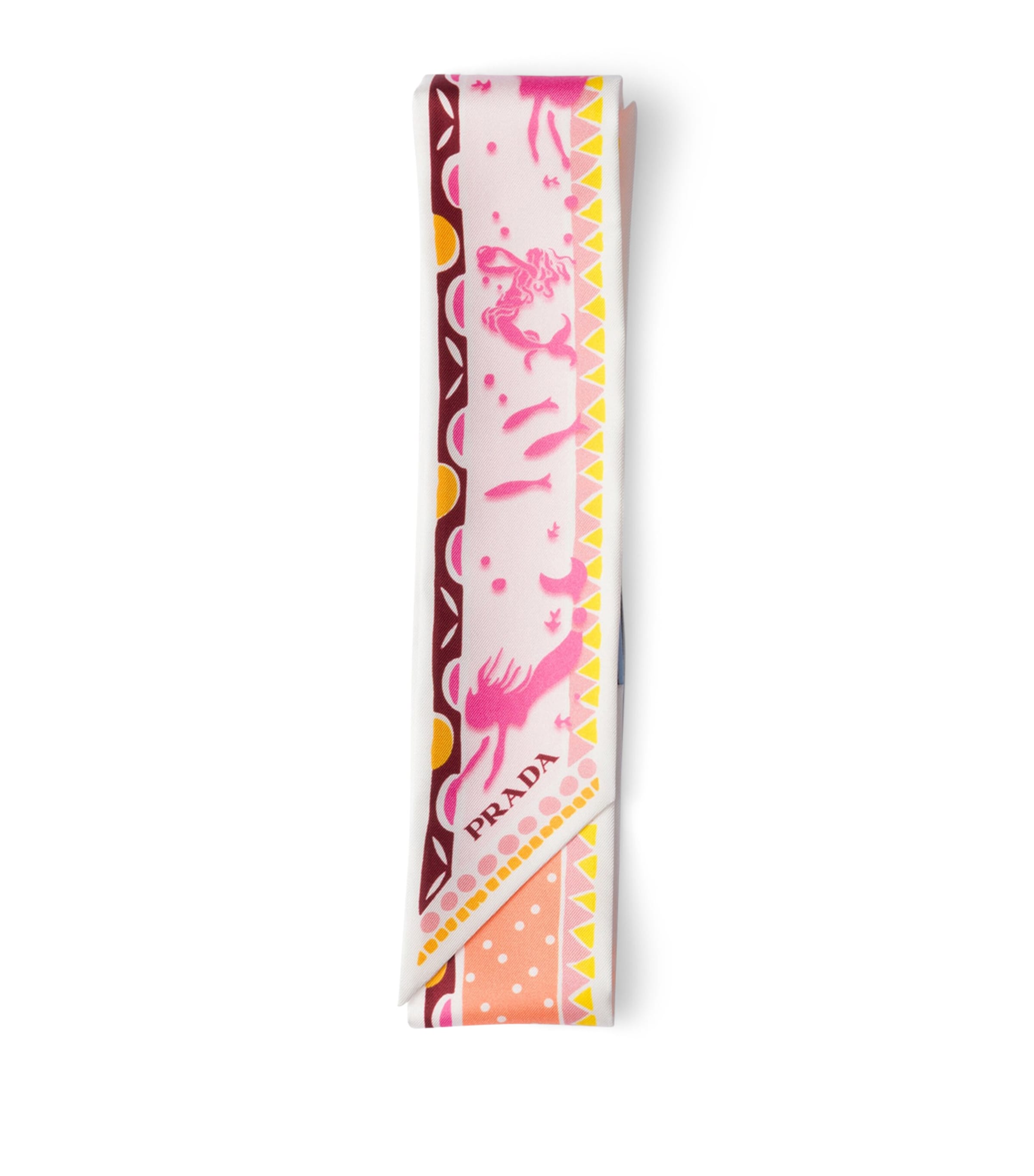 Prada Silk Printed Skinny Scarf Yellow