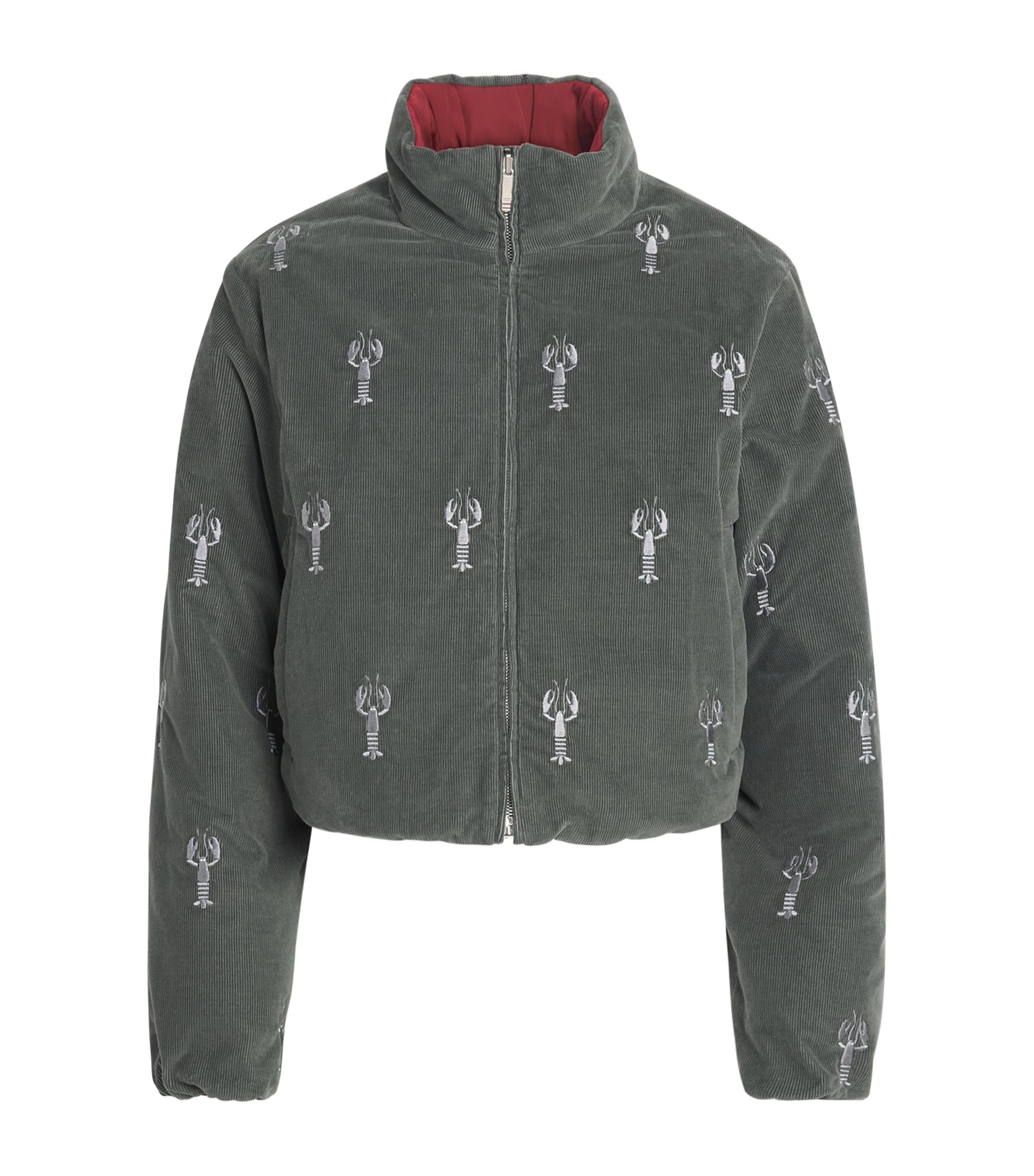 Thom Browne Womens Corduroy Reversible Down Jacket Med Grey